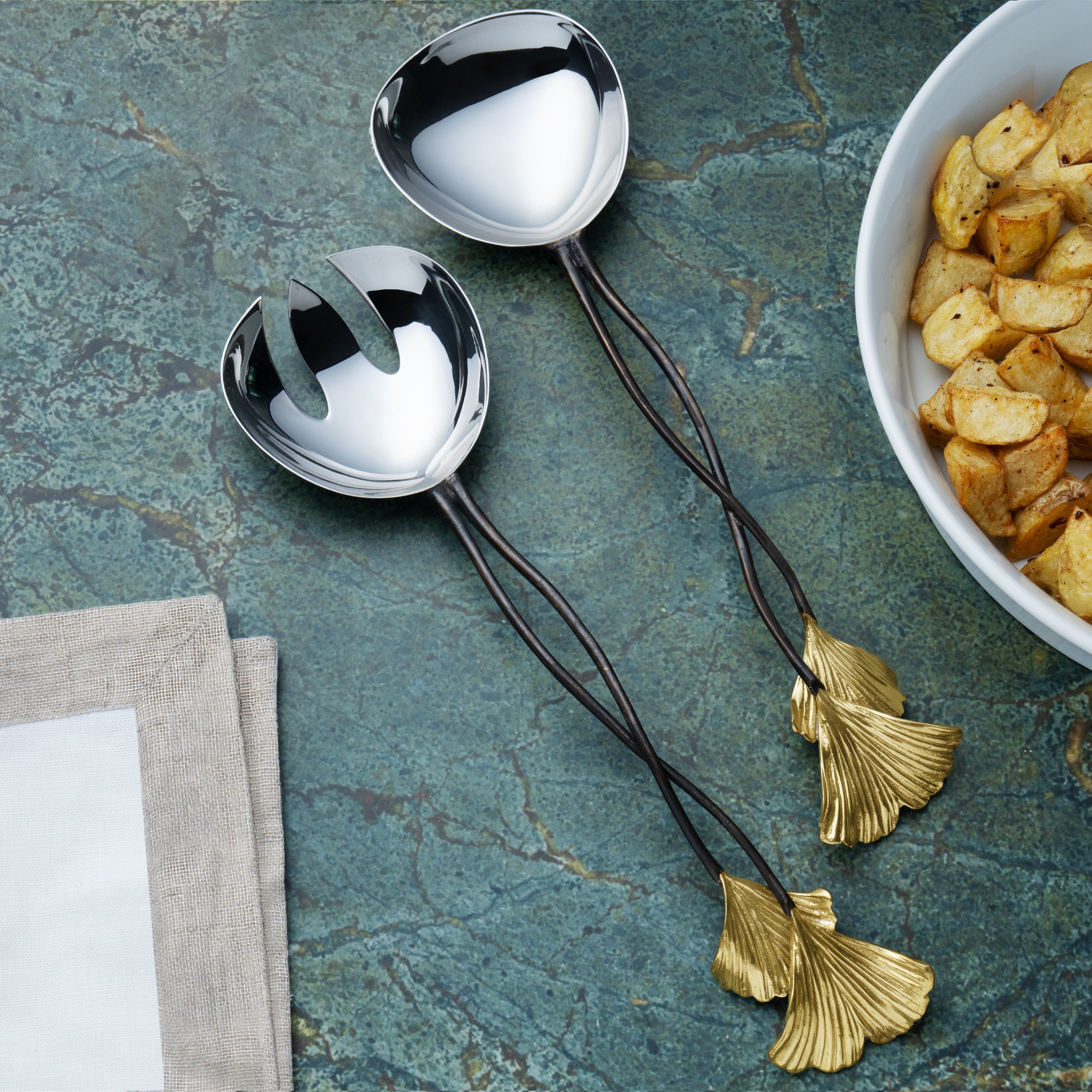 Premium Golden Ginkgo Leaf Serving Set - Elegant Stainless Steel Utensils for Tea, Coffee, and Dessert - Perfect for Dinner Parties, Afternoon Tea, and Gifts