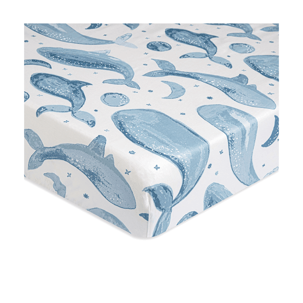 Crane Caspian Fitted Crib Sheet with Whale Design - Soft Baby Crib Sheets for Nursery, Toddler & Infant Bedding - Perfect for Boys & Girls Rooms