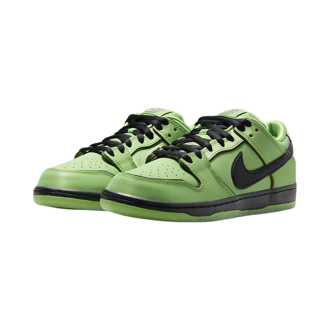 Nike SB Dunk Low Pro QS Powerpuff Girls Buttercup Sneakers - Mean Green, Black Lotus & Pink Colorway - Perfect for Skateboarding, Streetwear & Cartoon Fans Collection