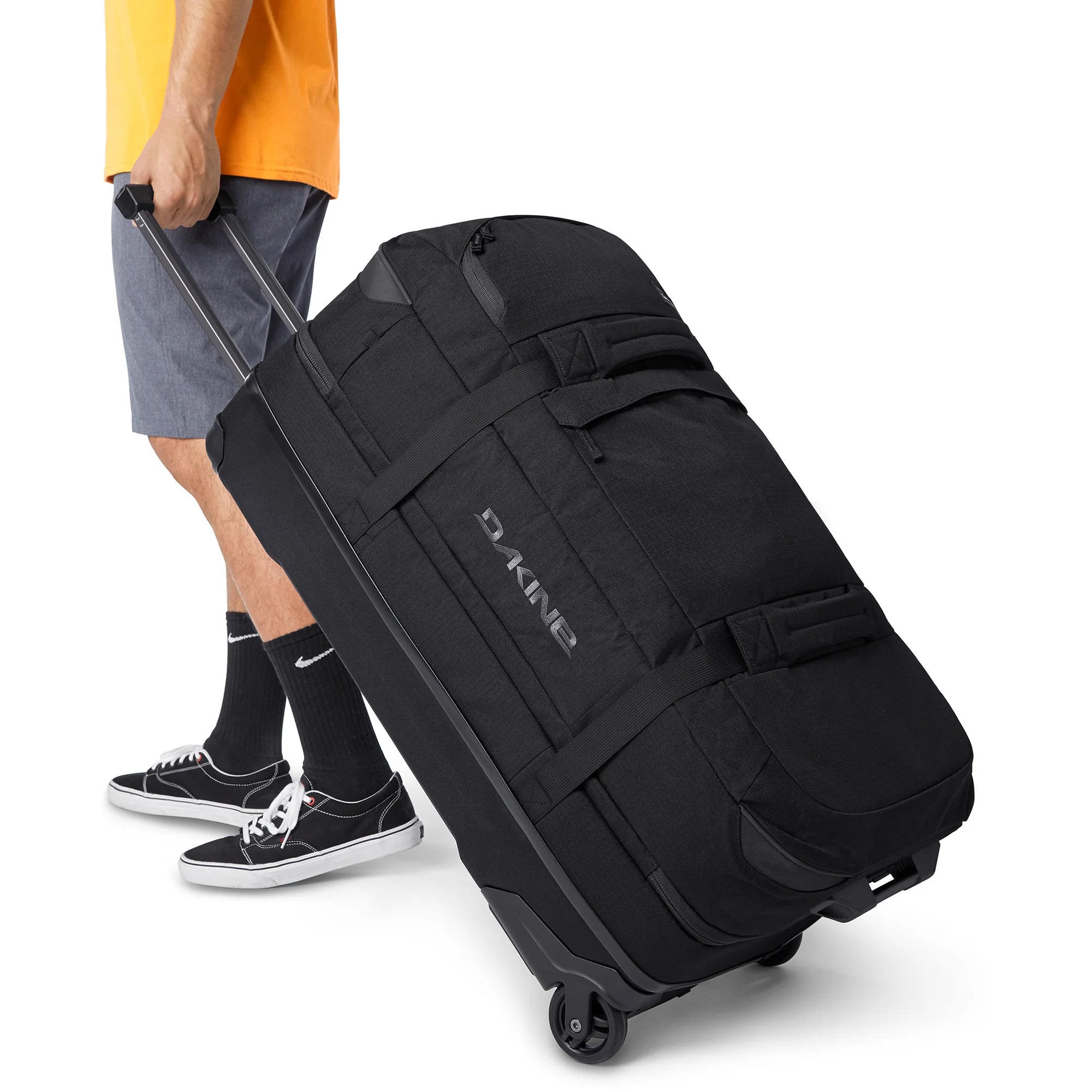 Dakine Split Roller Bag 110L - Large Durable Travel Luggage with Wheels for Airplane, Cruise & Adventure Trips - Black