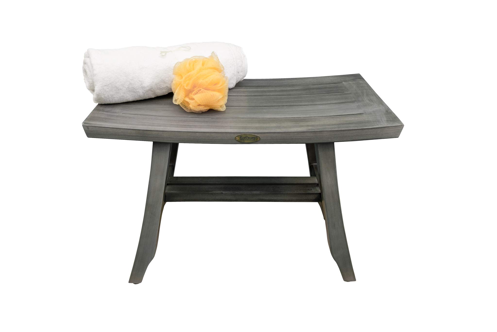 Waterproof Teak Shower Bench - 24 Inch Gray Stool for Bathroom Safety & Storage