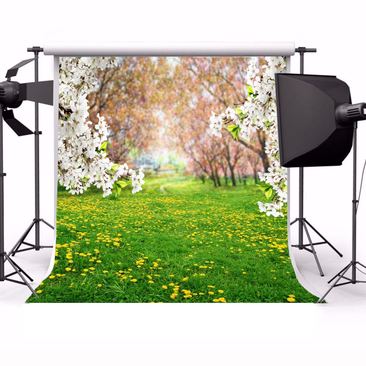 Yeele 8x8ft Spring Scenic Photography Backdrop - Floral Blossoms, Yellow Florets & Park Trees Natural Landscape Vinyl Background for Baby Photo Booth, Kids Party, Studio Props & Outdoor Portrait Shoots