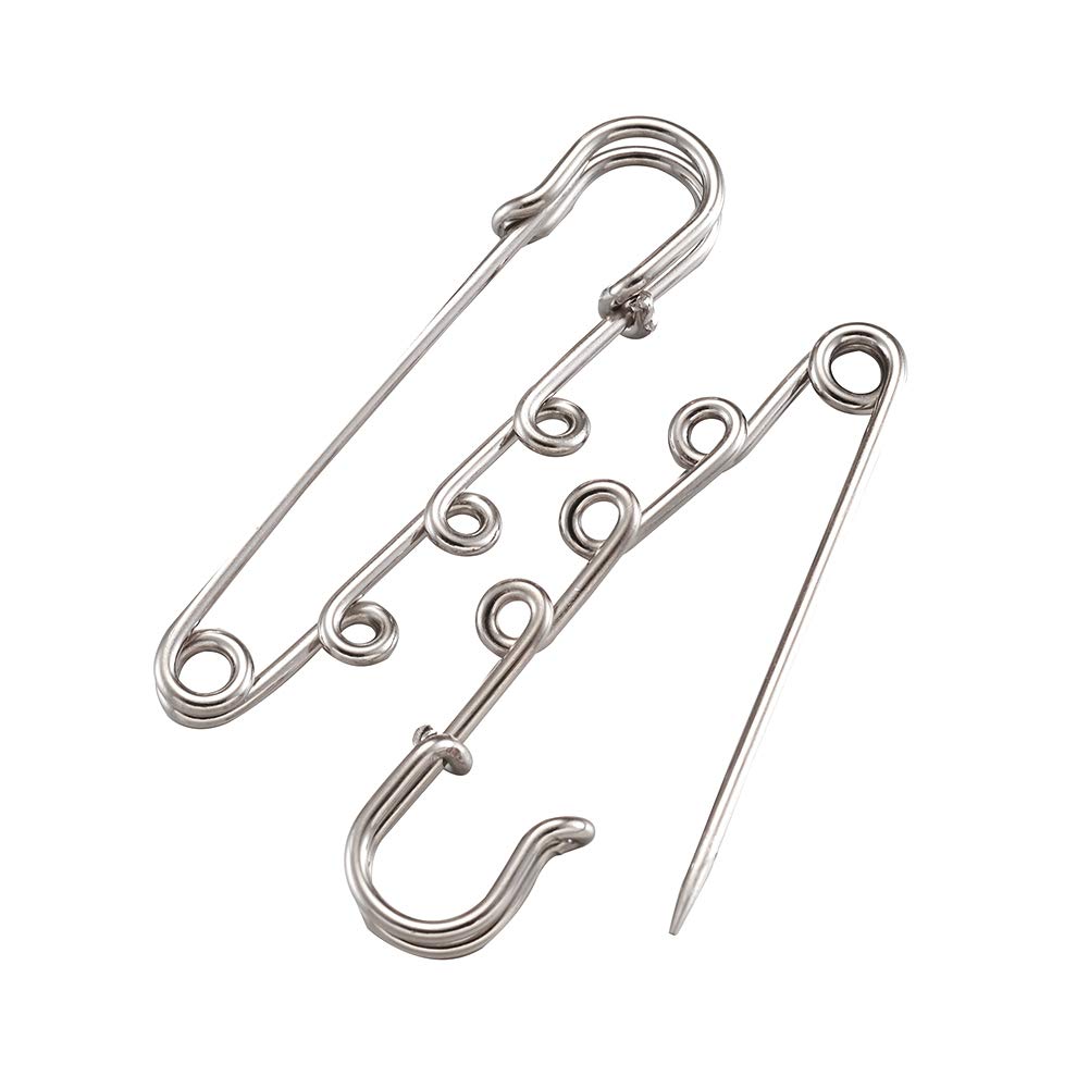 20Pcs 2 Inch Heavy Duty Platinum Iron Safety Pins with 3 Loops - Decorative Metal Kilt Pins for Brooch Making, Clothing, Blankets & Knitted Fabric - DIY Crafts, Costume Accessories & Home Decor