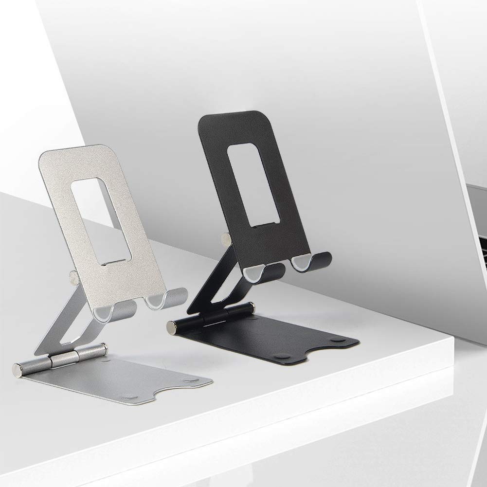 Adjustable Universal Dual Folding Phone Stand - Compatible with iPhone, Samsung & Most Smartphones | Desk & Bedside Tablet Holder (Red) - Perfect for Video Calls, Gaming & Hands-Free Viewing