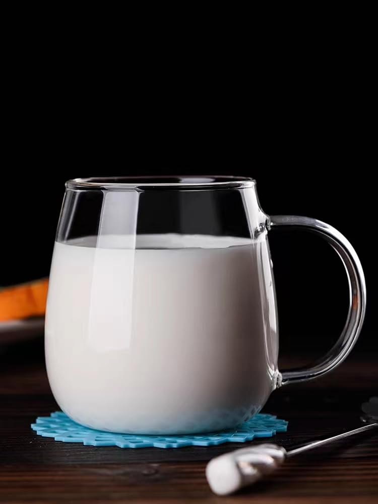 Premium 16oz Borosilicate Glass Coffee Mugs Set of 4 - Clear Heat-Resistant Cups with Handles for Hot/Cold Beverages - Perfect for Home, Office, Gifts & Coffee Shops