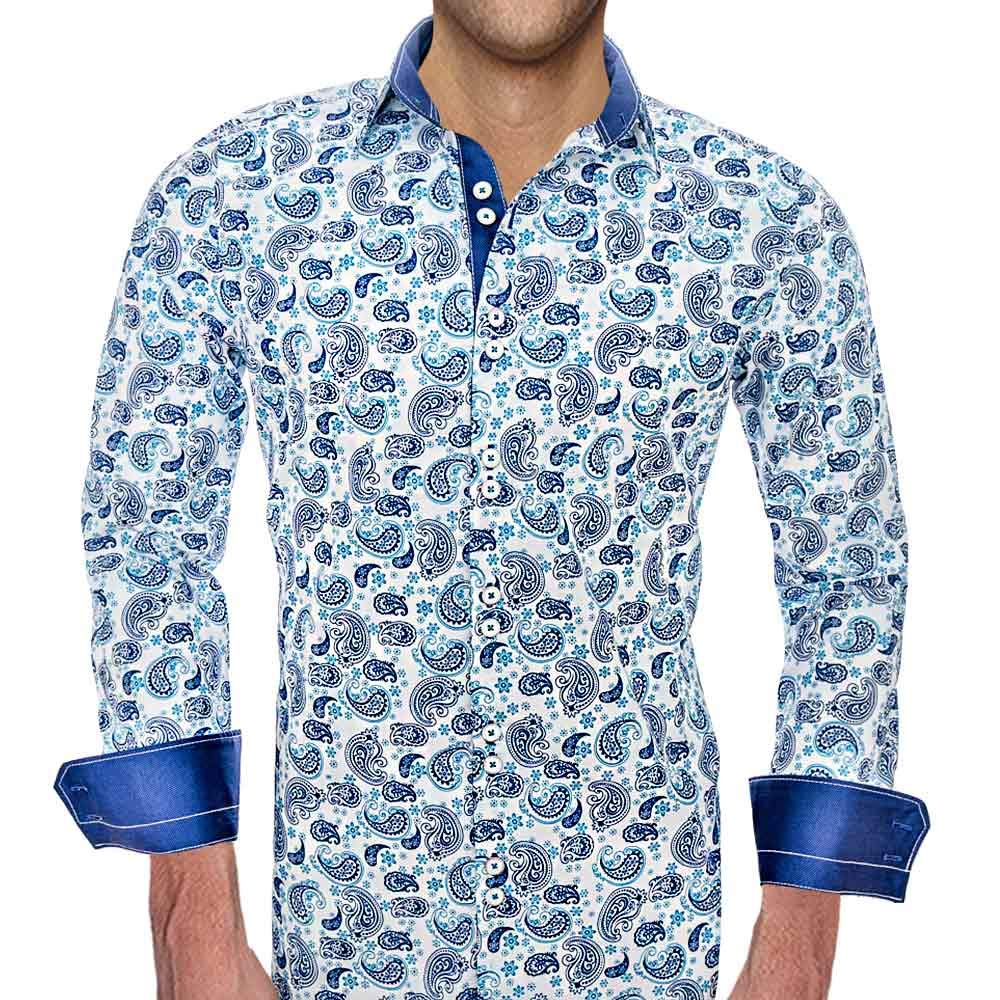 Anton Alexander Modern Paisley Dress Shirts for Men | Stylish Blue Paisley Designer Button Down Shirts | Business Casual & Party Wear | Perfect for Office, Wedding & Special Occasions