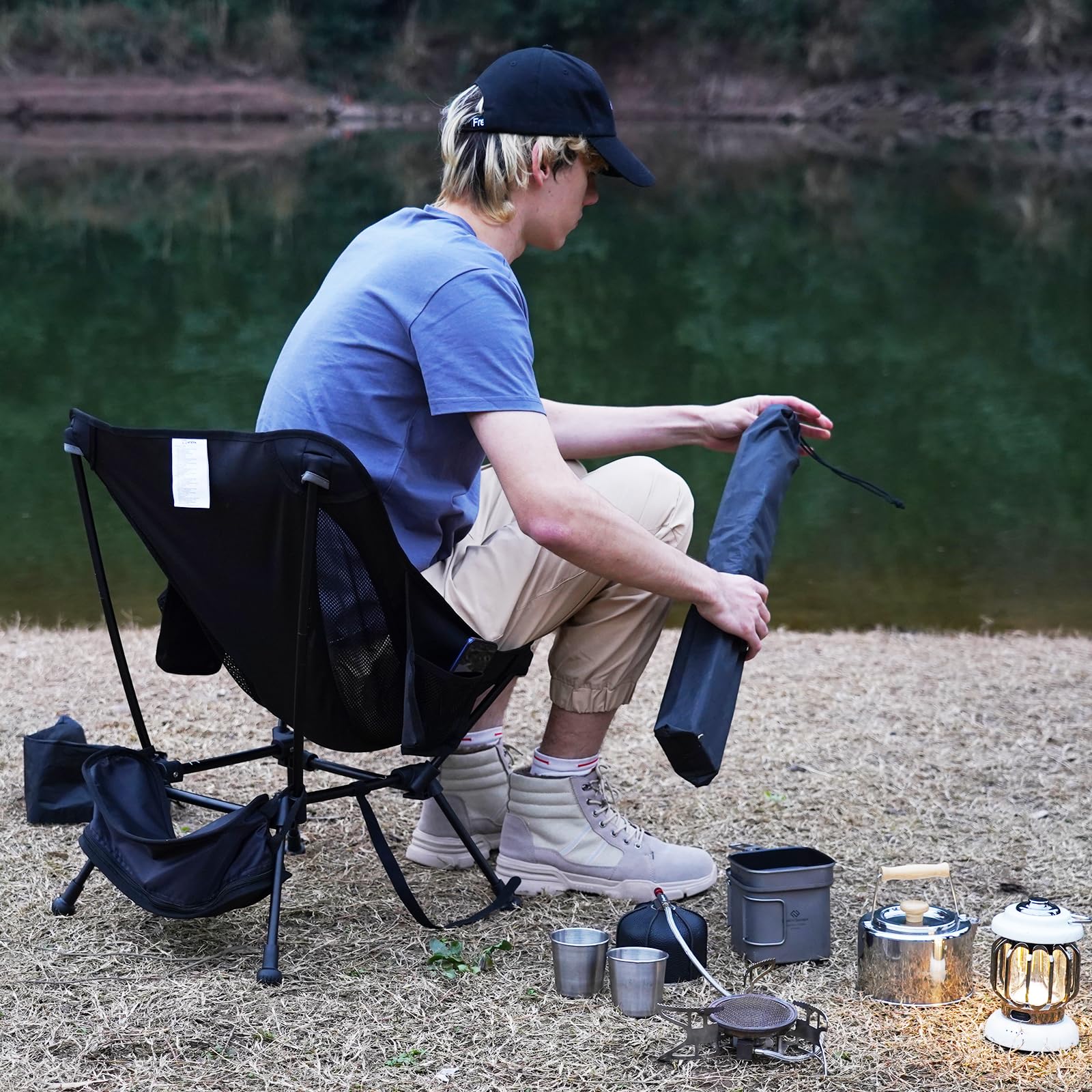 Ultralight Aluminum Camping Chair for Backpacking & Hiking - Compact Portable Folding Beach Chair with Anti-Sinking Feet - Perfect for Outdoor Adventures, Beach Trips, Picnics and Travel