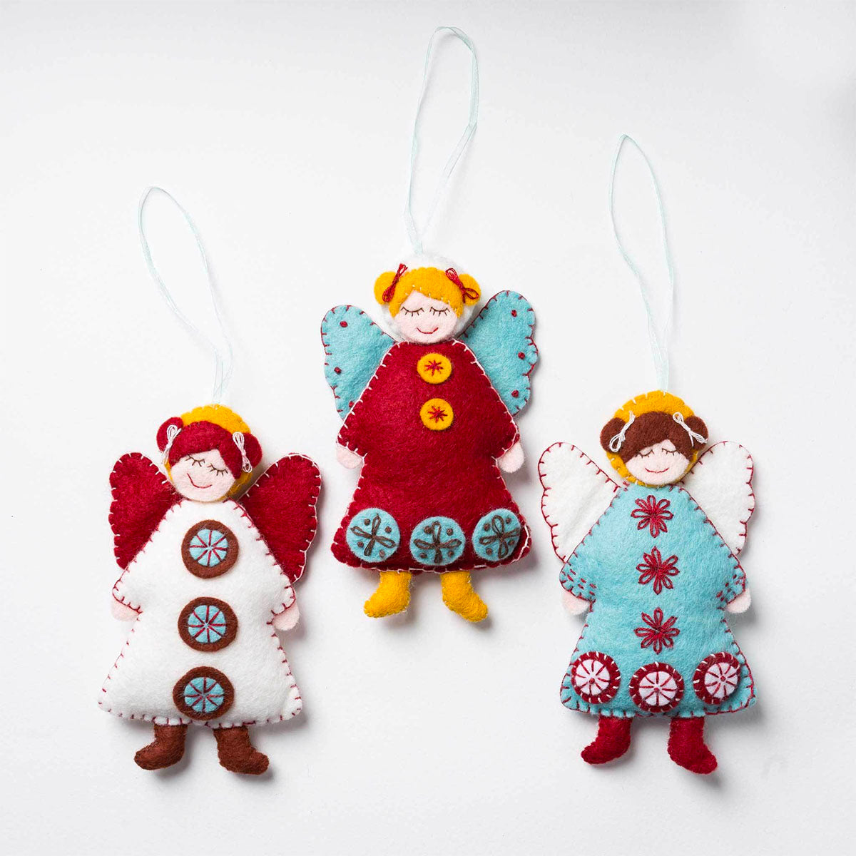 Hand Stitched Felt Craft Kit - DIY Scandinavian Angel Ornaments for Christmas Tree Decorations & Holiday Home Decor