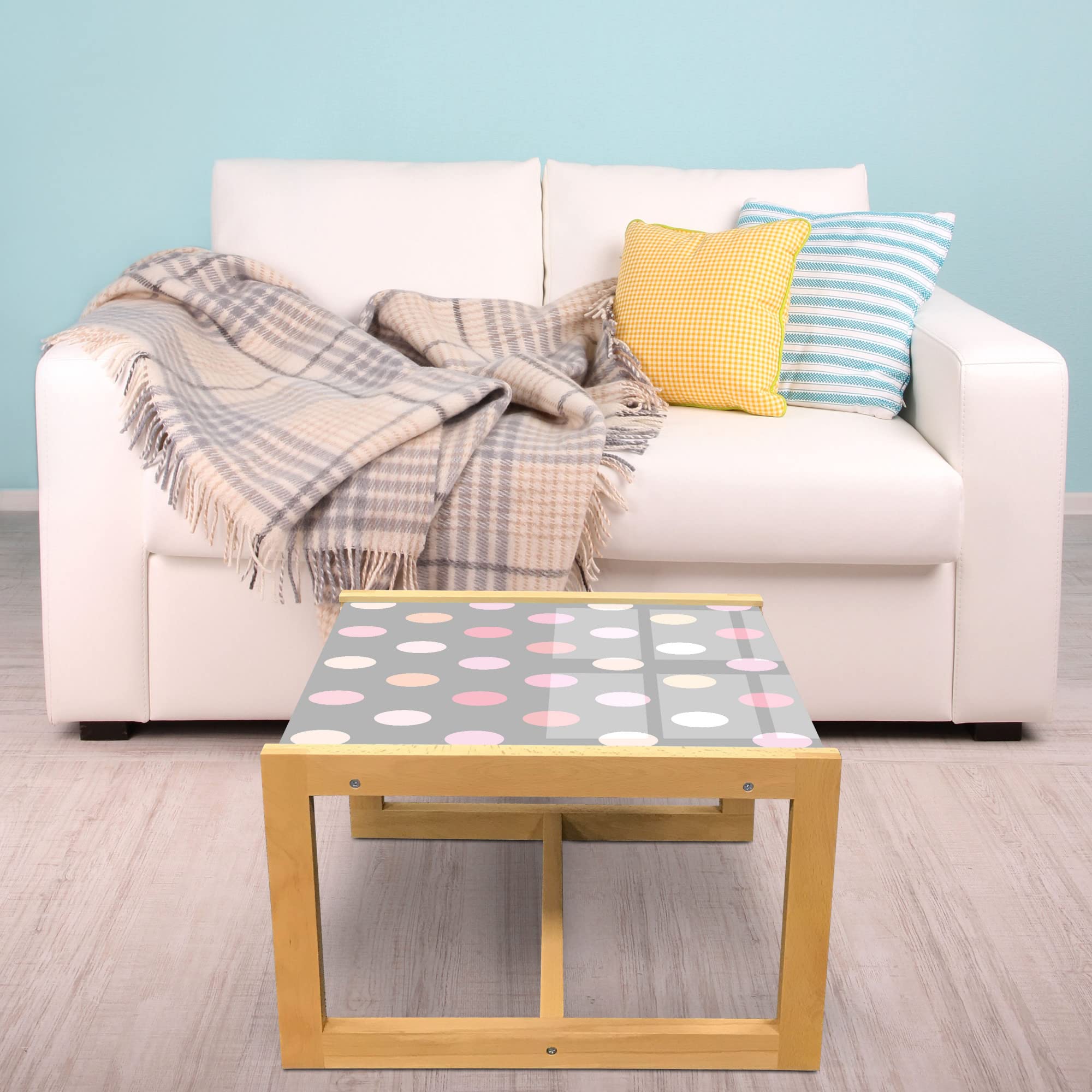 Ambesonne Pastel Coffee Table with Romantic Rosy Polka Dots - Acrylic Glass Top & Wooden Frame - Large Taupe Pink Center Table for Living Room, Office, Dorm - Perfect for Modern Home Decor & Small Spaces