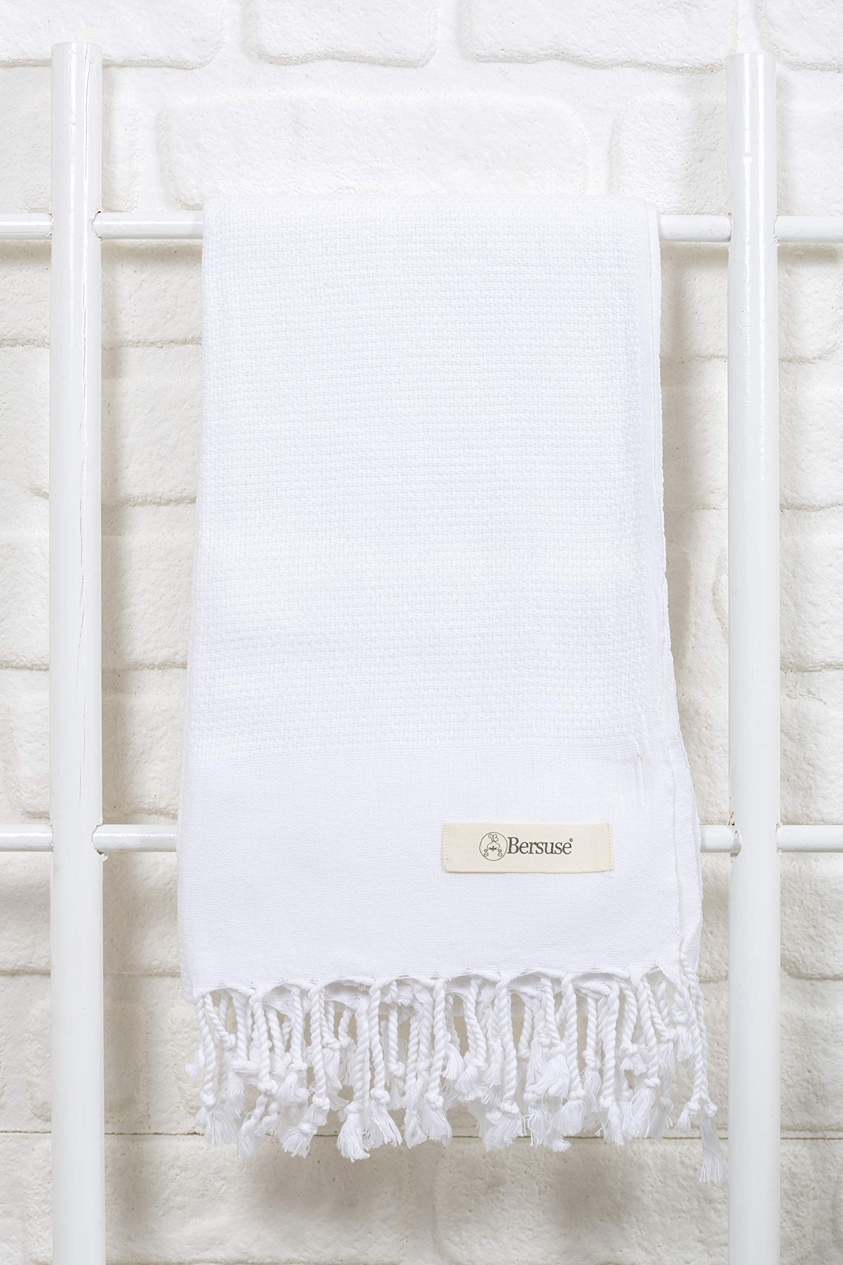 Bersuse 100% Cotton Premium Turkish Towel - Soft, Absorbent, Quick-Dry Peshtemal for Bath, Beach, Spa & Travel - 37x70 Inches, White (Set of 6) | Luxury Towels for Pool, Yoga, Gym & Vacation