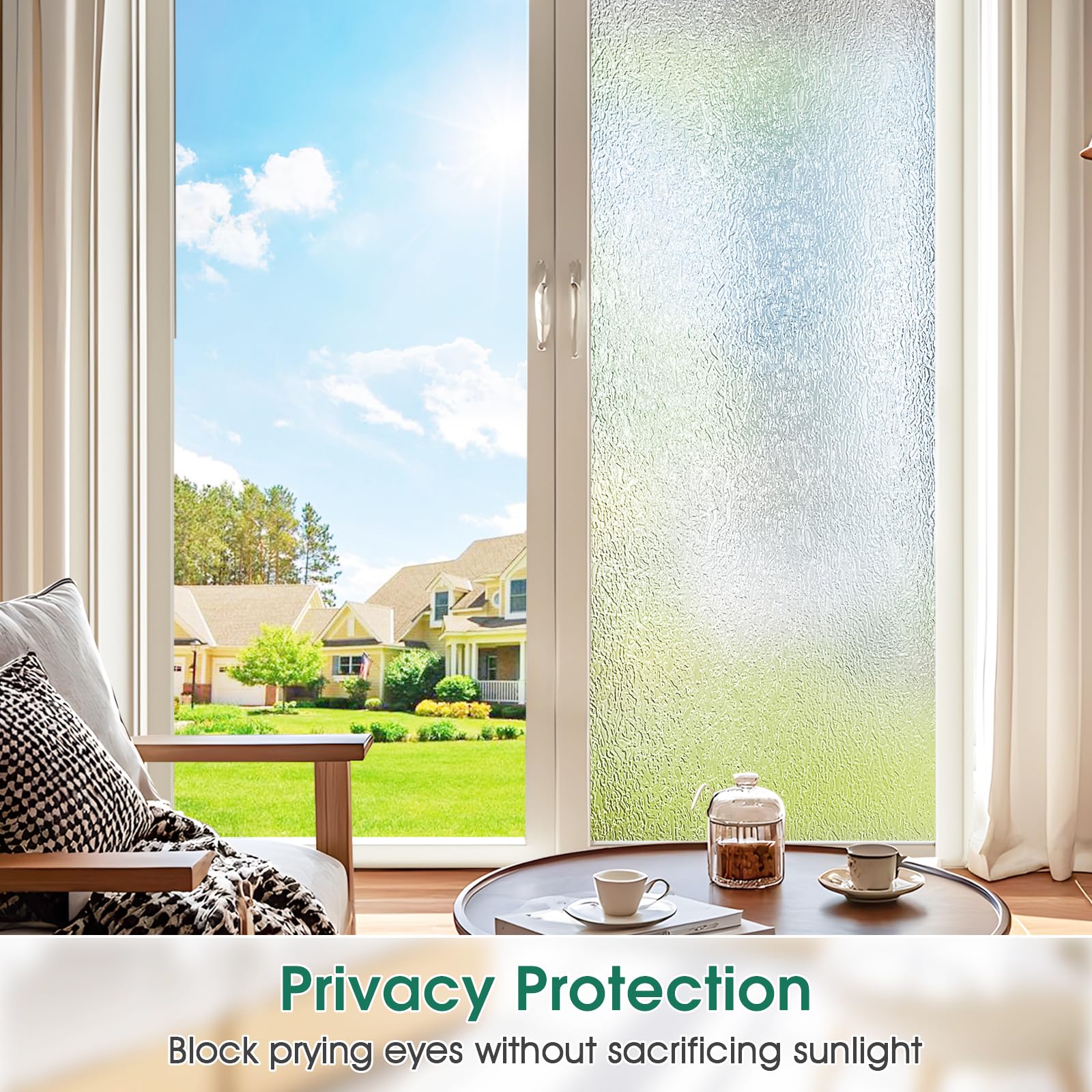 Coavas Static Cling Window Privacy Film - Frosted Decorative Non-Adhesive Window Cling, UV Blocking for Home & Office (45