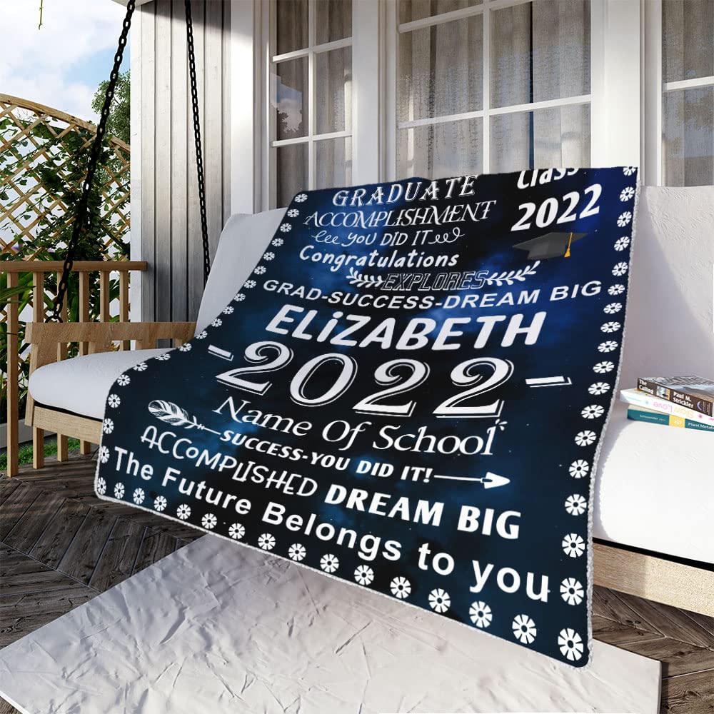 Personalized Graduation Throw Blanket 2022 - Custom School Name Blanket with Year | Unique Graduation Gift for Students | Perfect for College Dorm, Outdoor Picnics & Graduation Parties