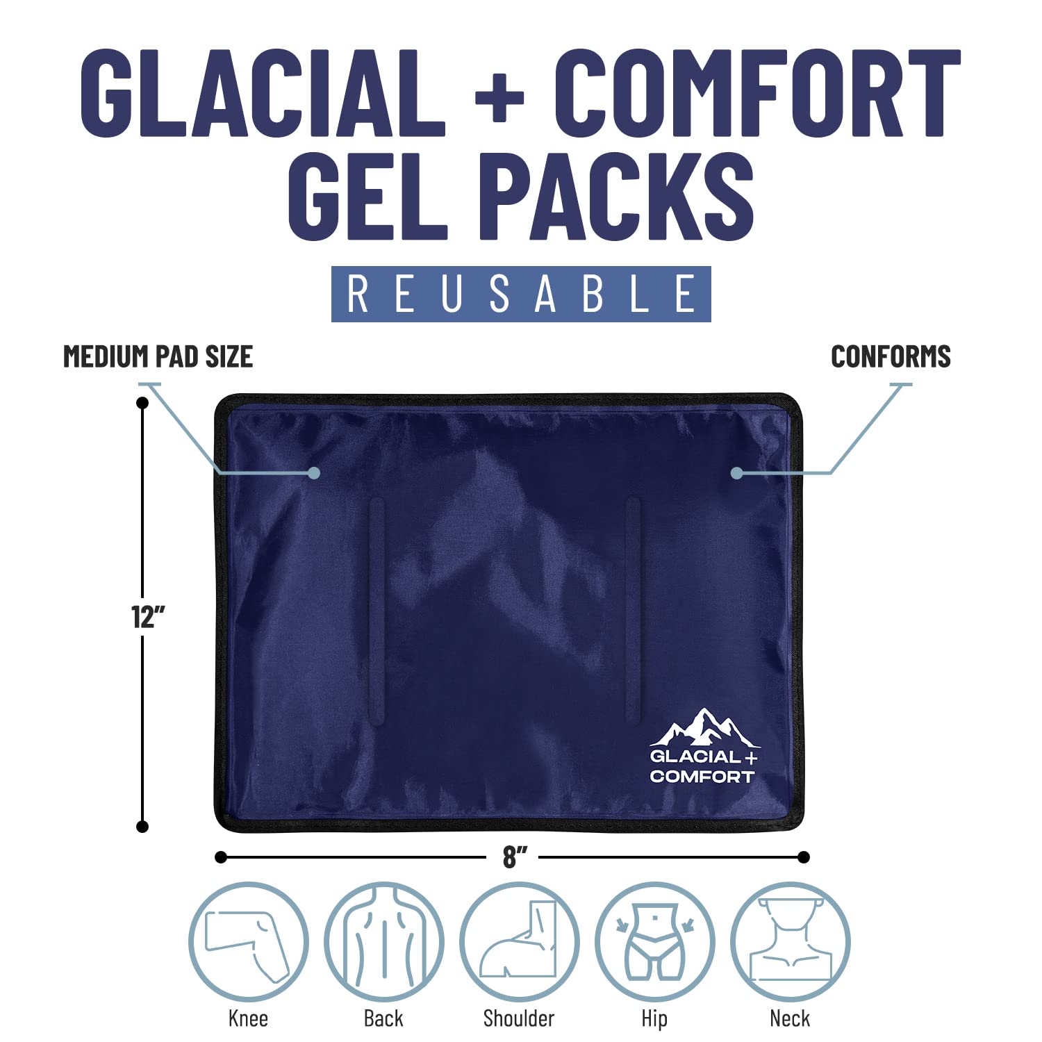 Glacial Comfort Gel Ice Pack for Injuries - Reusable Cold Therapy Pads (12
