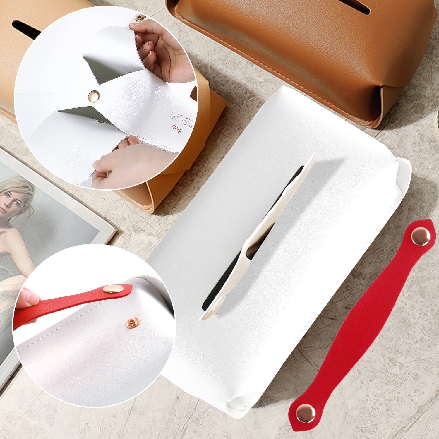 Premium PU Leather Wall-Mounted Tissue Box Holder - Waterproof Multifunctional Tissue Dispenser for Bathroom, Vanity, Nightstand, Office & Car - Space-Saving Home & Car Accessory for Daily Convenience