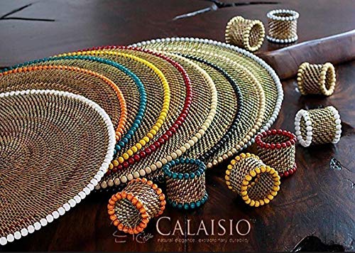 Set of 4 White Woven Round Bead-Rimmed Placemats - Elegant Table Setting for Dining Room, Kitchen, or Party Decor - Imported