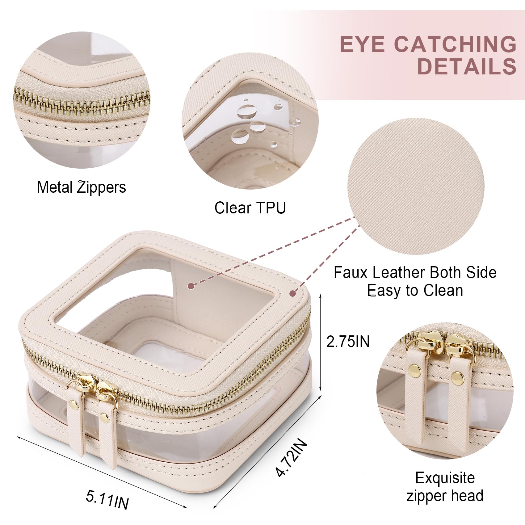 Clear Small Makeup Bag Mini Cosmetic Case & Toiletry Pouch with Zipper - Cute Travel Organizer for Women - Perfect for Cosmetics, Jewelry, and Car Essentials (Beige, MINI-2) - Ideal for Travel, Gym, and Daily Purse Organization