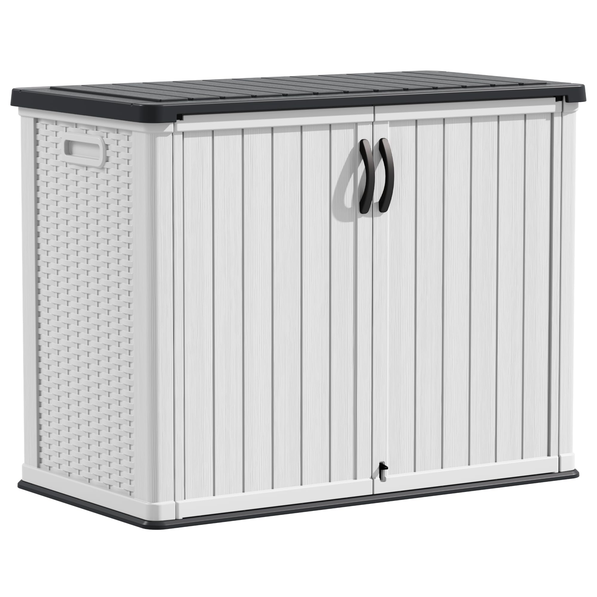 Devoko 26 Cu Ft Outdoor Storage Cabinet with Lockable Doors - Waterproof Horizontal Storage Shed for Patio, Garden Tools, Cushions & Accessories (White) | Perfect for Backyard, Garage & Poolside Organization