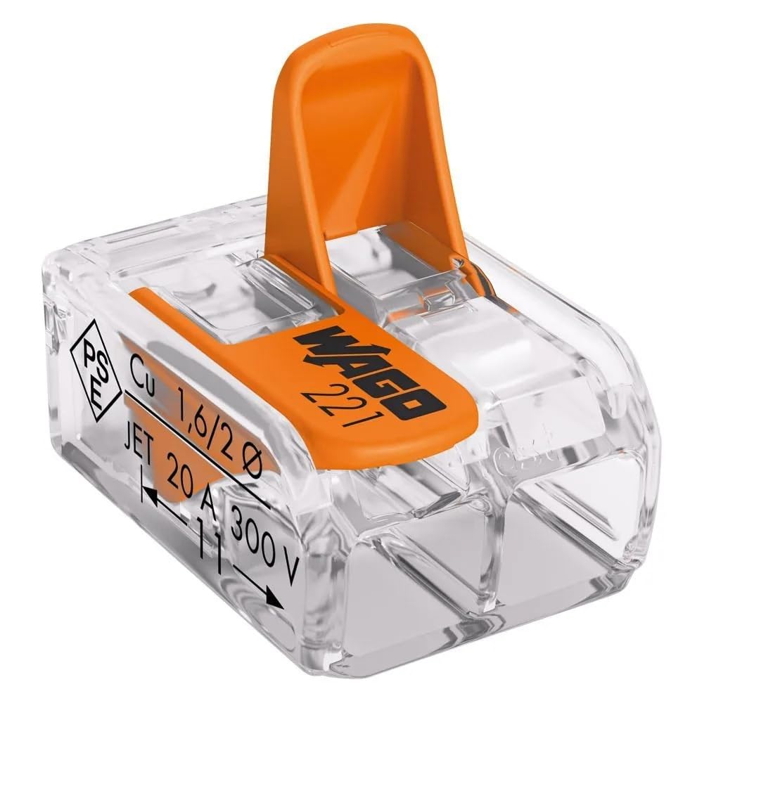 WAGO 222-412 2-Port Lever Cage Clamp Terminal Block Connectors - Clear Transparent (10 Pack) for Electrical Wiring and Industrial Control Panels
