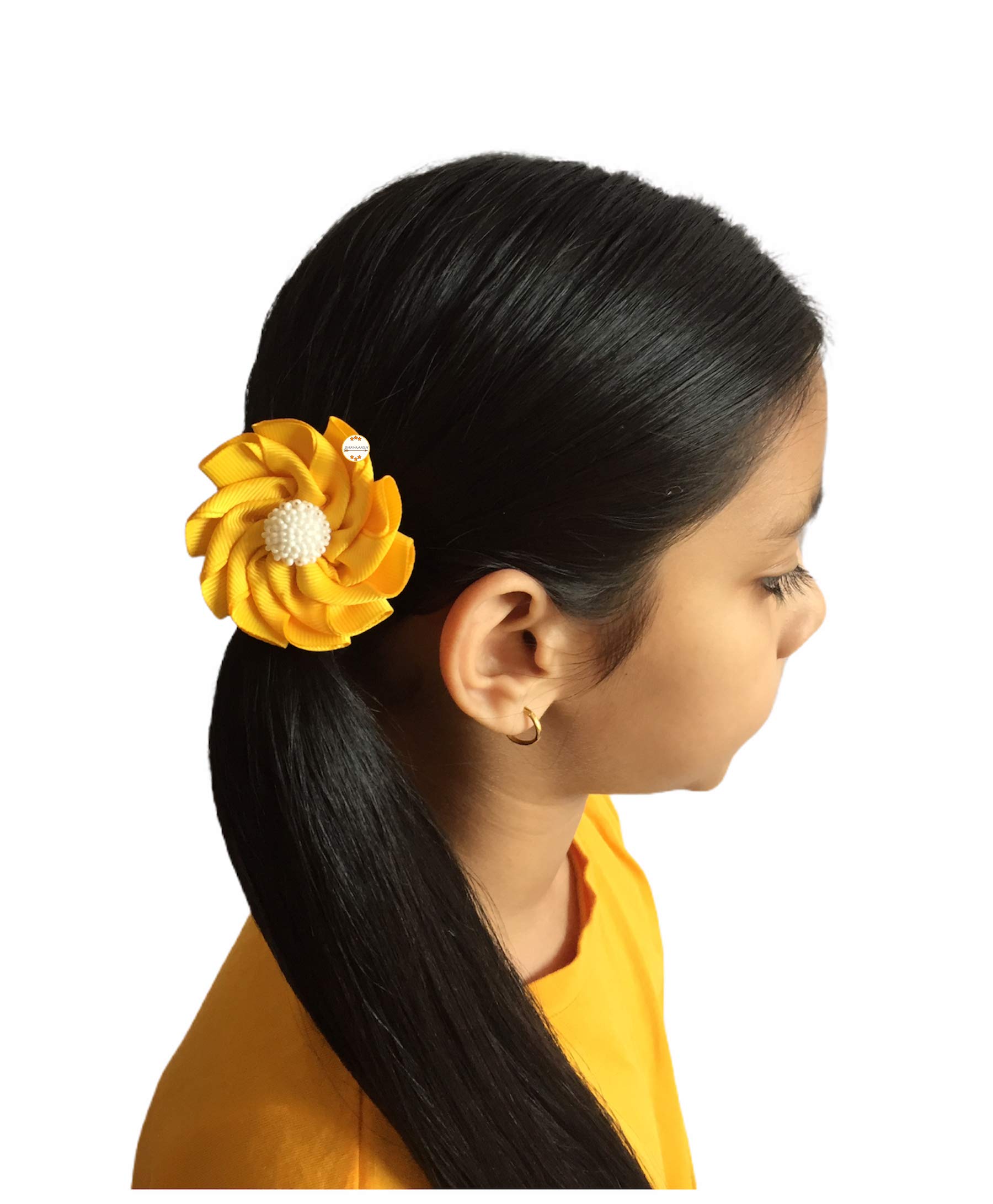 Hands-Free Pinwheel Ponytail Holders for Girls - Vibrant Yellow Hair Accessories for School, Sports & Playtime