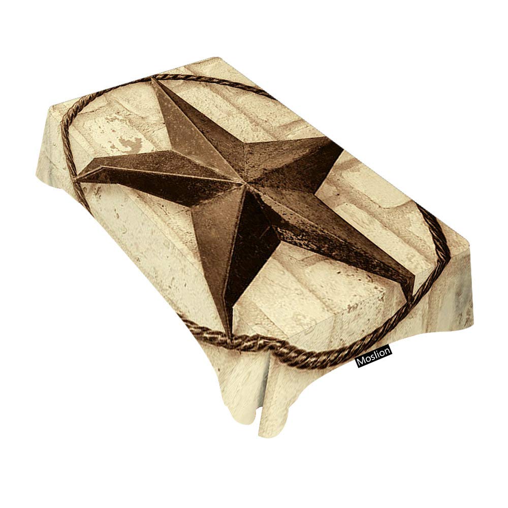 Vintage Western Texas Star Pattern Rectangular Tablecloth - 60 x 104 Inch Washable Decorative Table Cover for Dining, BBQ, Picnic, Coffee Table - Perfect for Western Theme Parties, Outdoor Gatherings & Home Decor