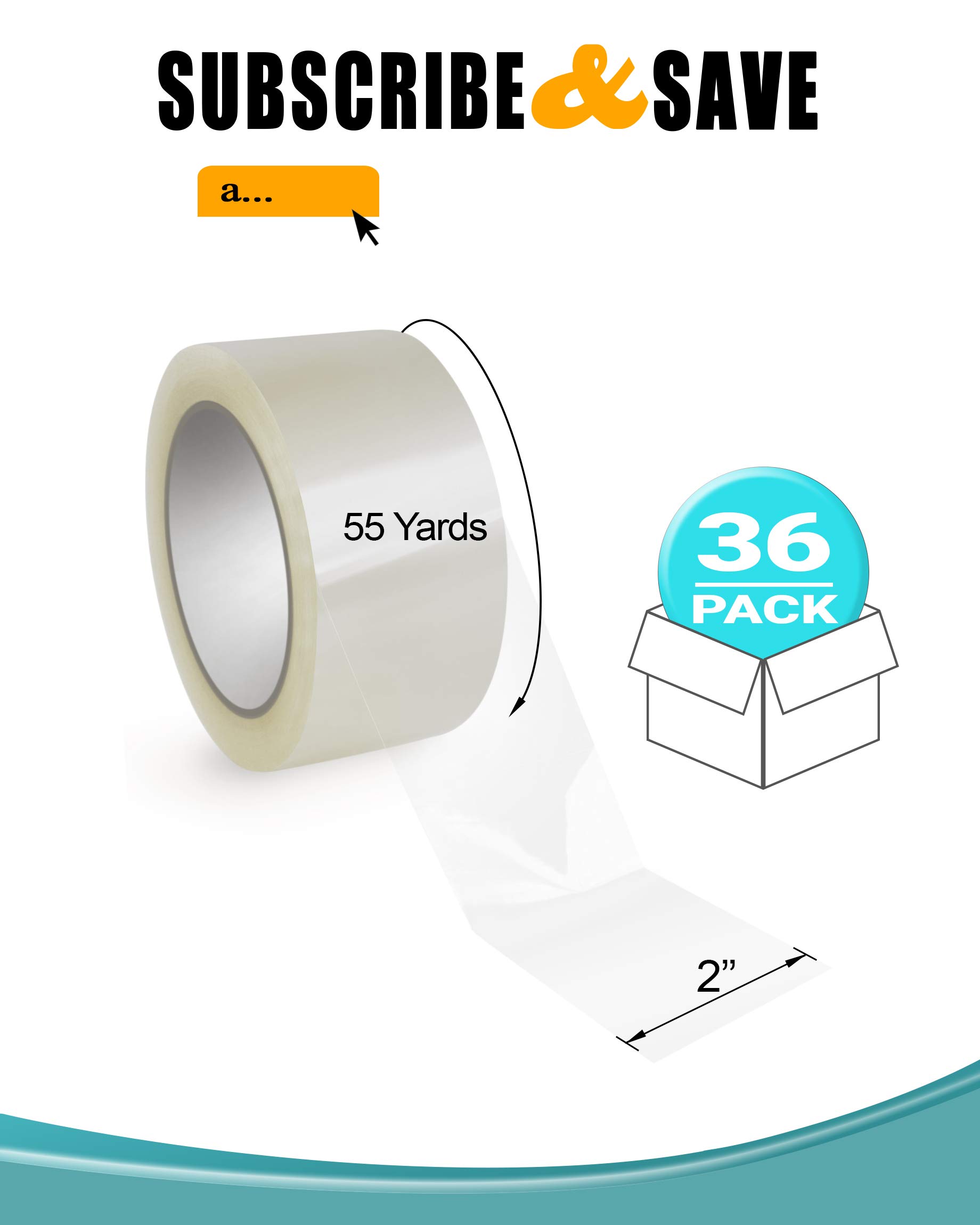 APQ 36 Rolls Carton Sealing Tape 2 Inch x 55 Yards, 2 Mil Thick 50 Micron Polypropylene Packing Tape with Strong Acrylic Adhesive - Weatherproof, Non-Yellowing for Shipping, Moving Boxes & Warehouse Use