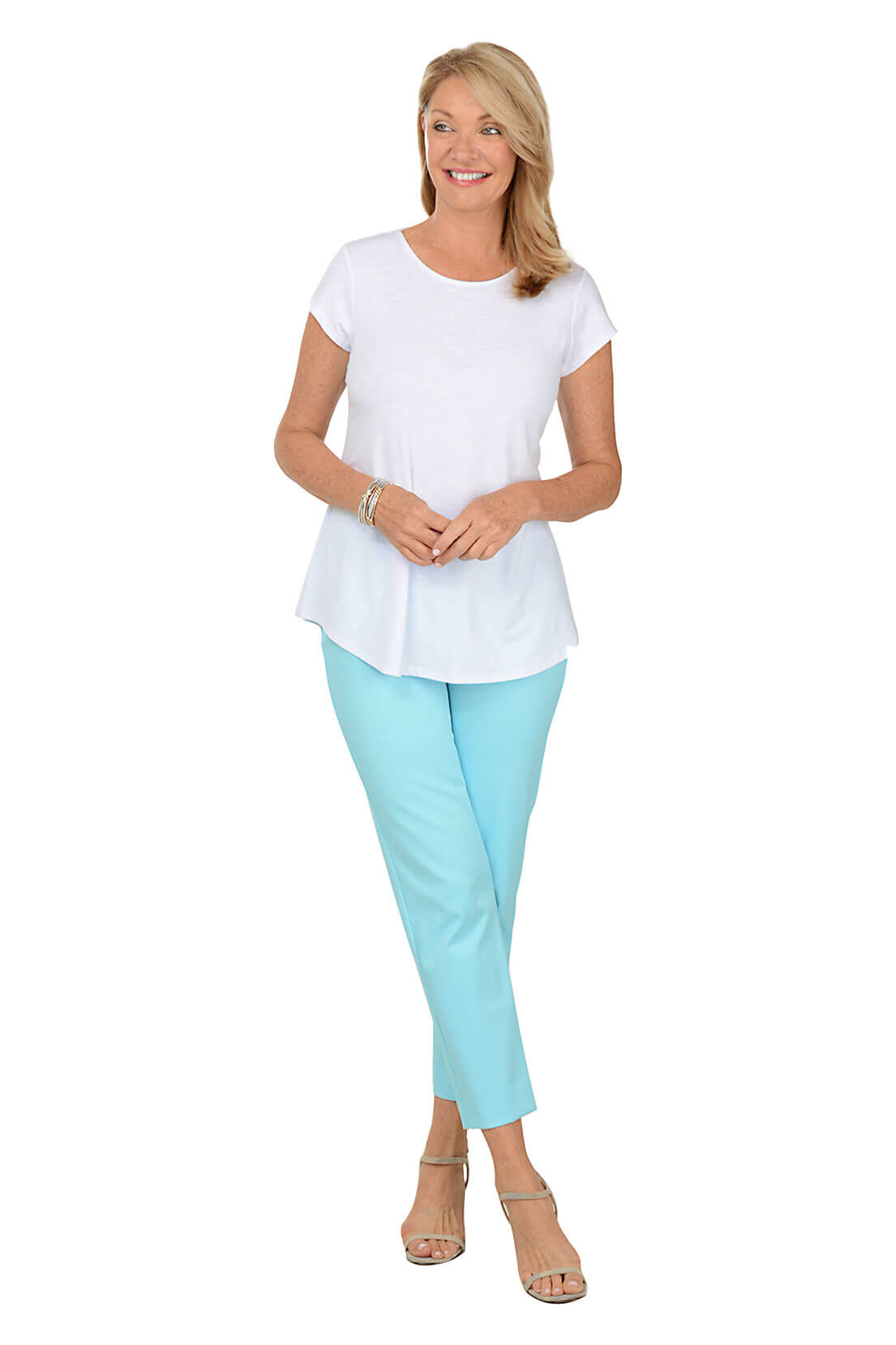 Aqua Textured Pique Pull-On Ankle Pants for Women - Comfortable Stretch Casual Trousers for Work, Travel & Everyday Wear
