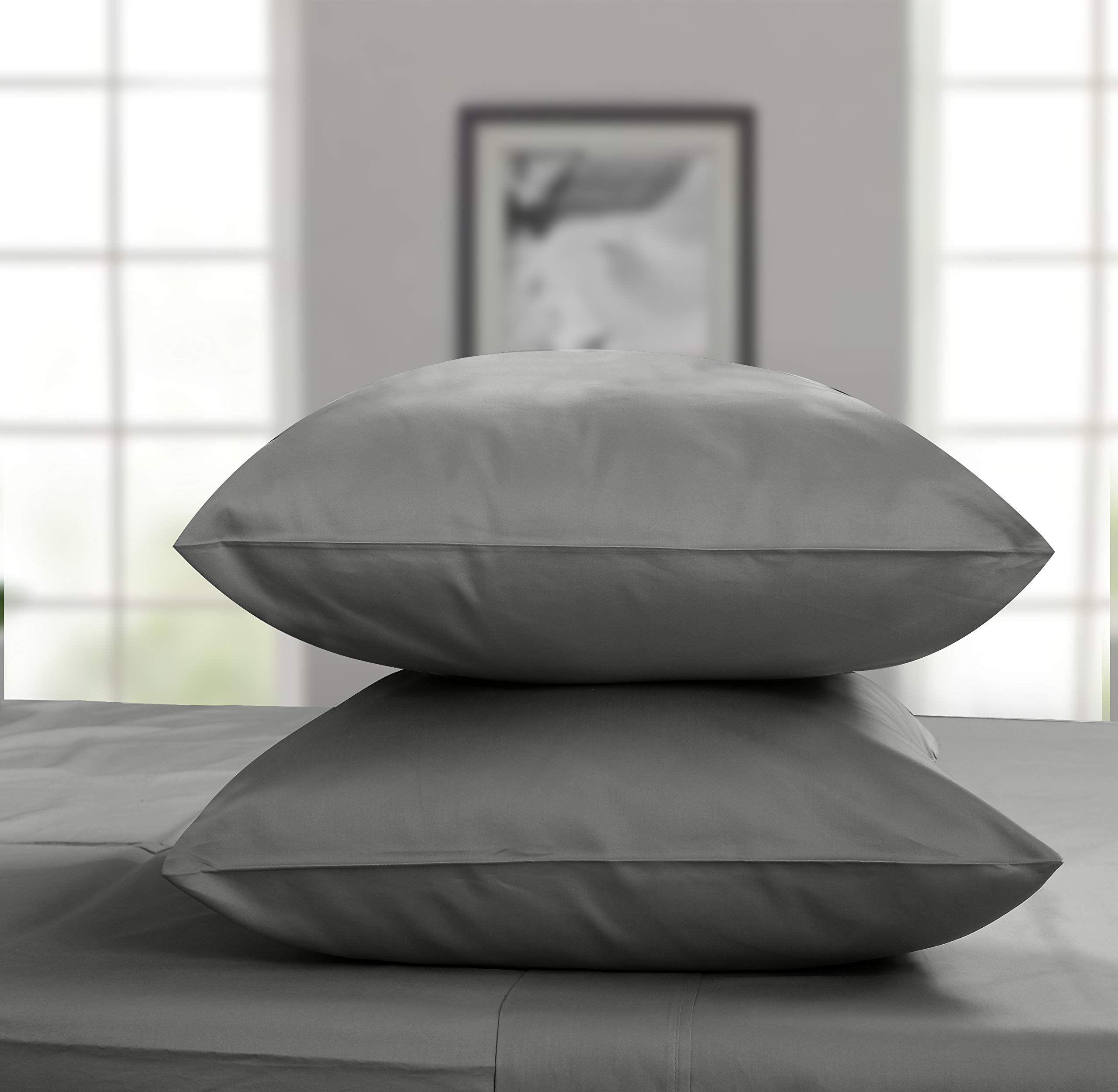 Luxury King Size Pillowcases 2-Pack - 800 Thread Count 100% Cotton Sateen Weave Pillow Covers - Ultra Soft Extra Long Staple Cotton - Dark Grey Bedding Set for Hotel-Style Comfort - Perfect for Master Bedroom, Guest Room & Airbnb