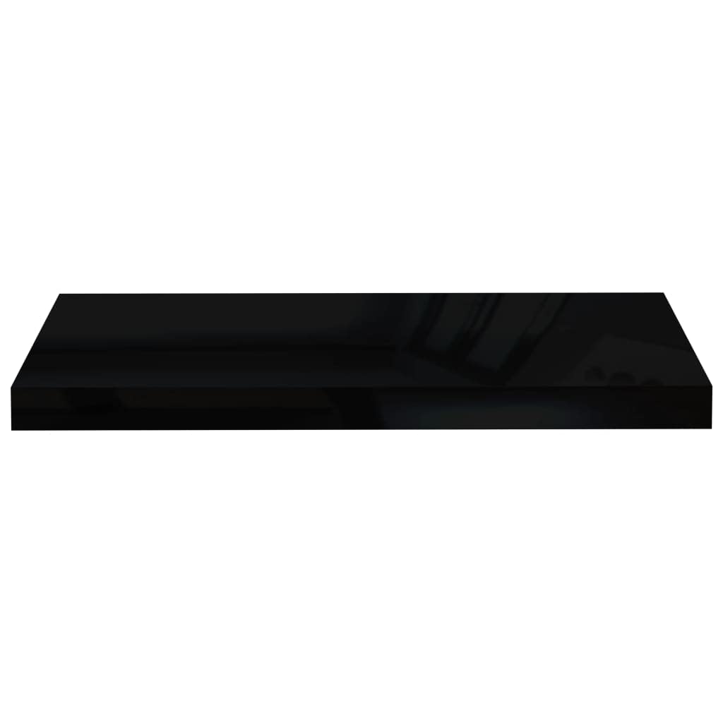 Modern Floating Shelves Set of 3 - Wall Mounted Shelves for Bedroom & Living Room - High Gloss Black MDF Decorative Wall Shelves 23.6