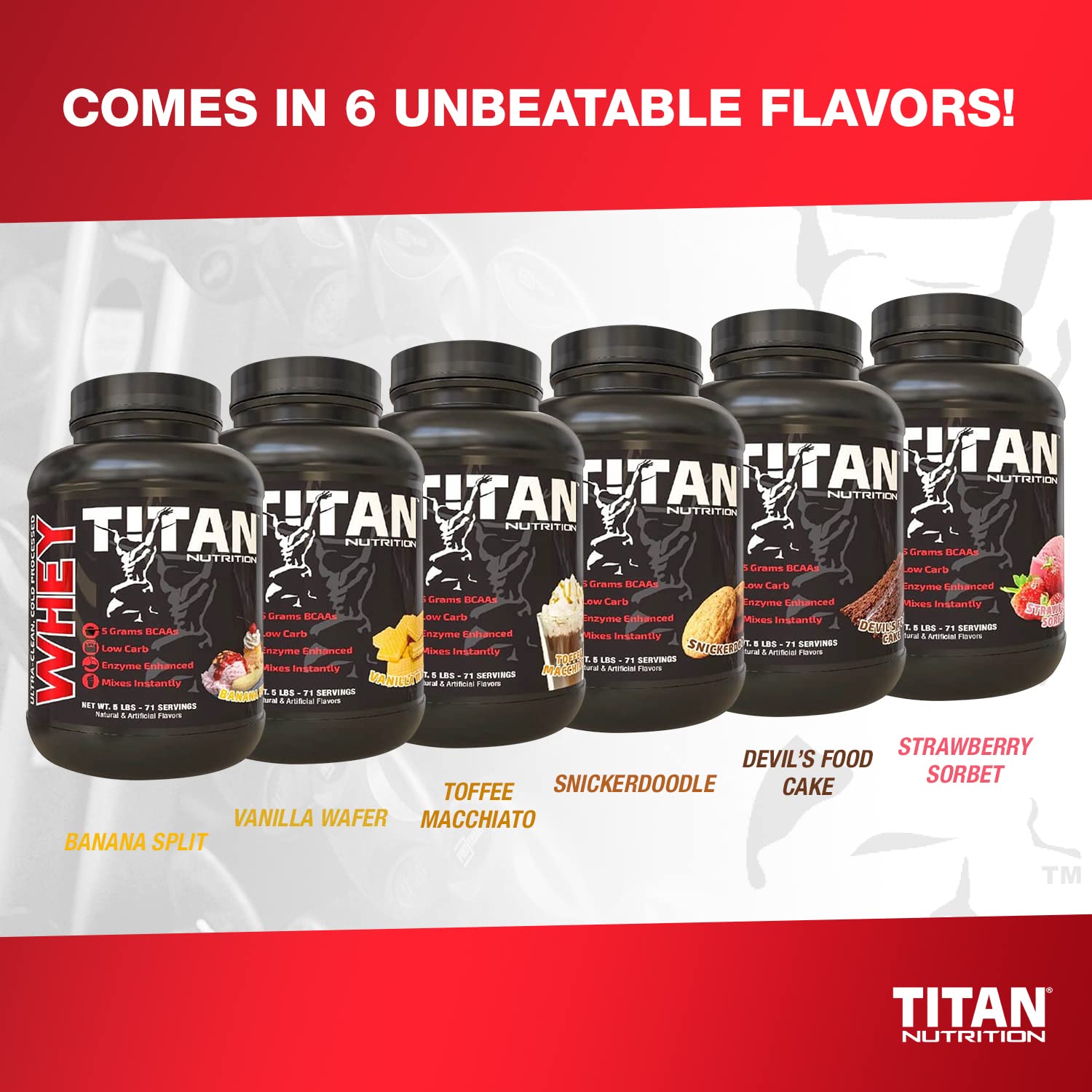 Titan Whey Protein Powder - Premium Fast-Absorbing Whey with 23g Protein, BCAAs & Digestive Enzymes per Serving - Supports Lean Muscle Growth & Digestion - 5lb Strawberry Sorbet - Ideal for Post-Workout Recovery & Weight Management