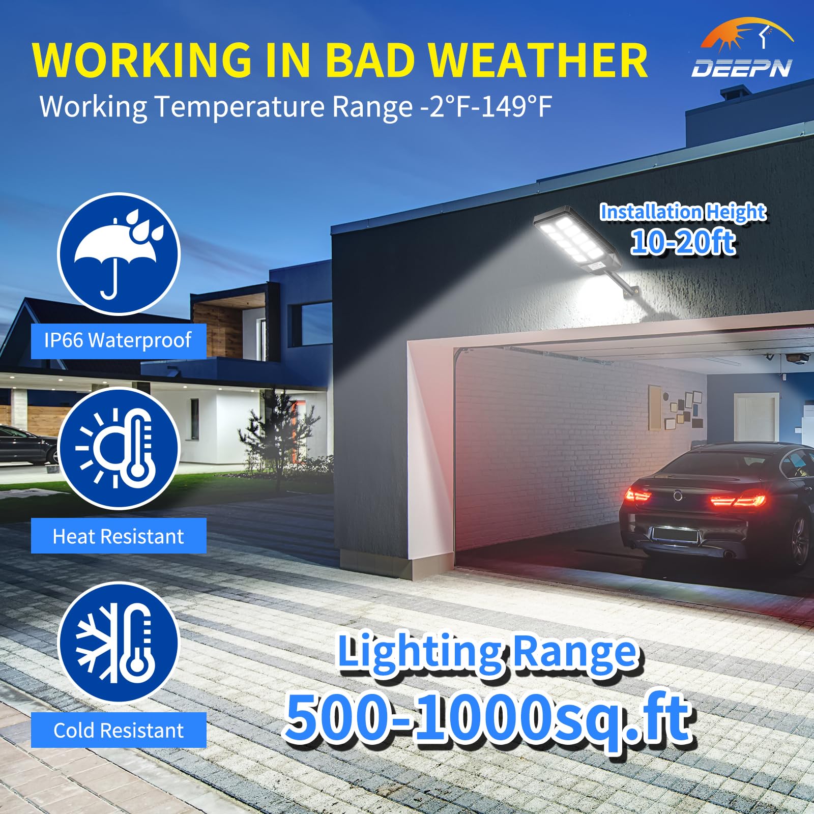 Solar Powered Outdoor Lights - IP66 Waterproof, 6500K Bright White, Dusk to Dawn Security Flood Lights with Motion Sensor & Remote Control - 2 Pack for Yard, Garden, Pathway & Driveway Lighting