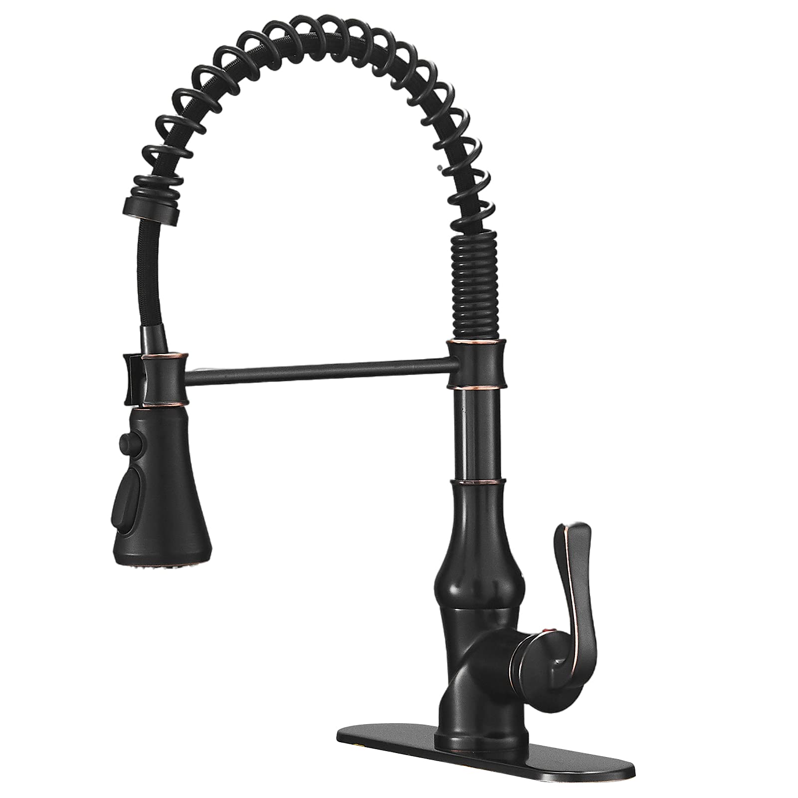 BWE High Arc Kitchen Faucet with Pull-Out Sprayer - 3 Spray Modes, Single Handle, Oil Rubbed Bronze Finish, Lead-Free Commercial Sink Faucet with Deck Plate - Perfect for Farmhouse, Bar & Restaurant Use