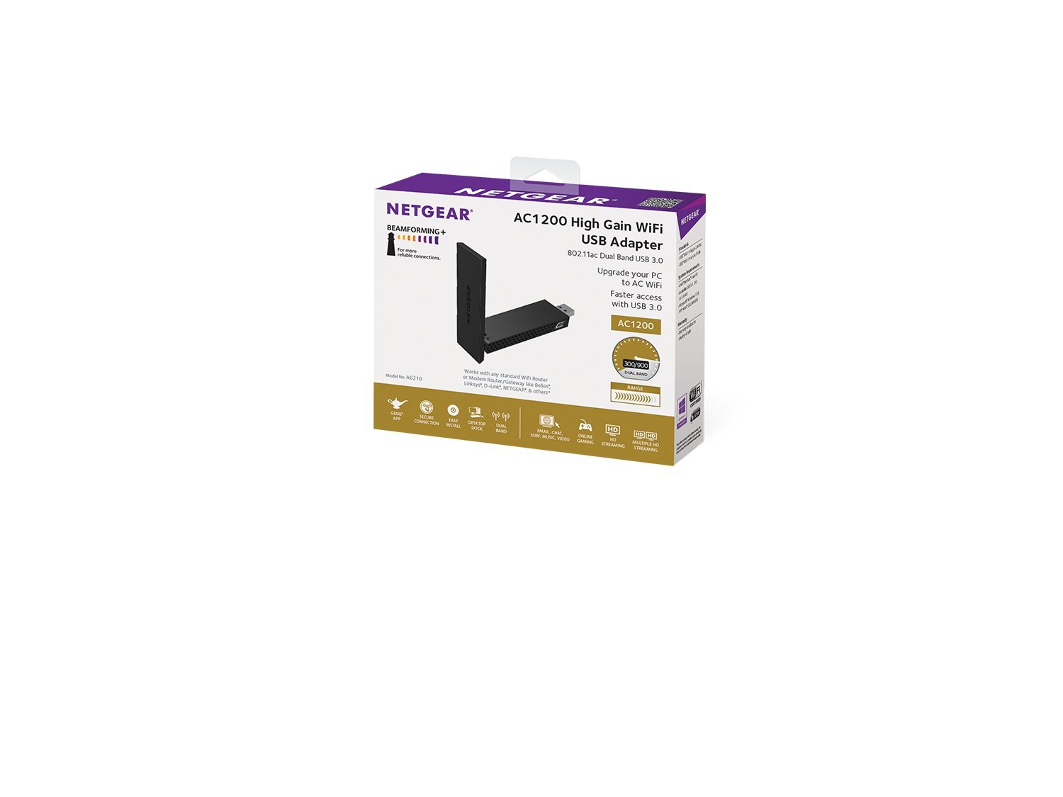 NETGEAR AC1200 Dual Band Wi-Fi USB Adapter (A6210-10000R) - High Speed Wireless Internet Receiver for PC/Laptop, USB 3.0, Certified Refurbished - Perfect for Home Office, Gaming & Streaming