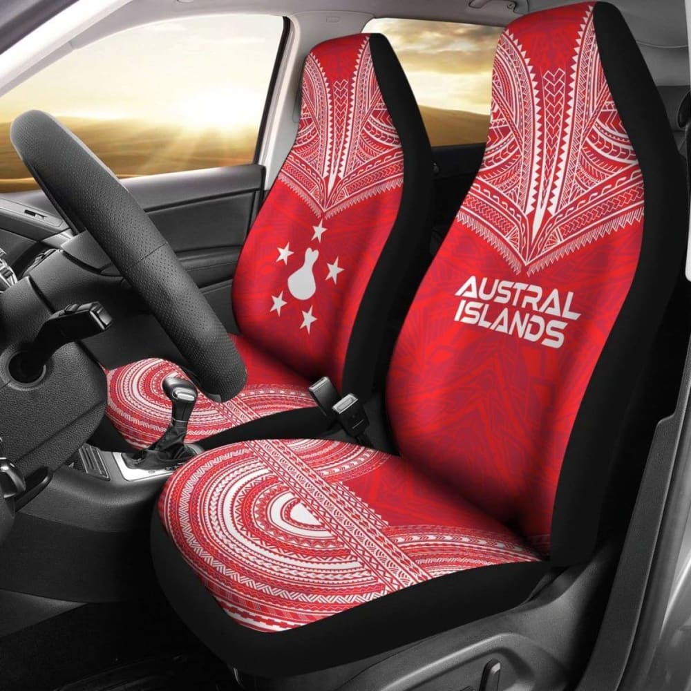Austral Islands Flag Polynesian Chief Tattoo Car Seat Cover - Blue Version | Durable Protection for Vehicles | Perfect for Travel & Cultural Enthusiasts