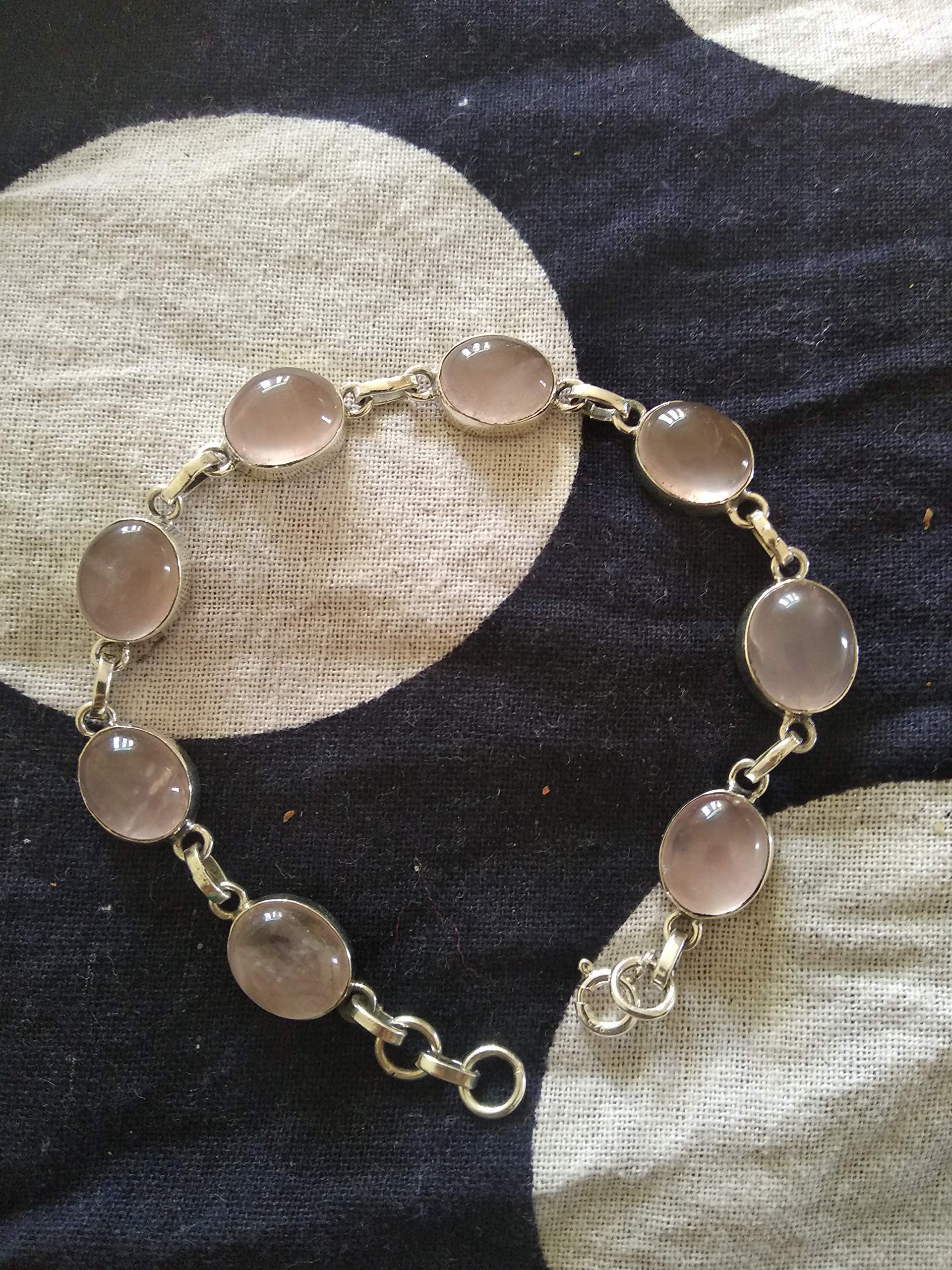 Rose Quartz Bracelet for Women & Men - 925 Sterling Silver Healing Crystal Jewelry with Protection Properties - Unisex Bohemian Vintage Style Statement Bracelet - Perfect for Wedding, Engagement Gifts, Meditation & Spiritual Healing
