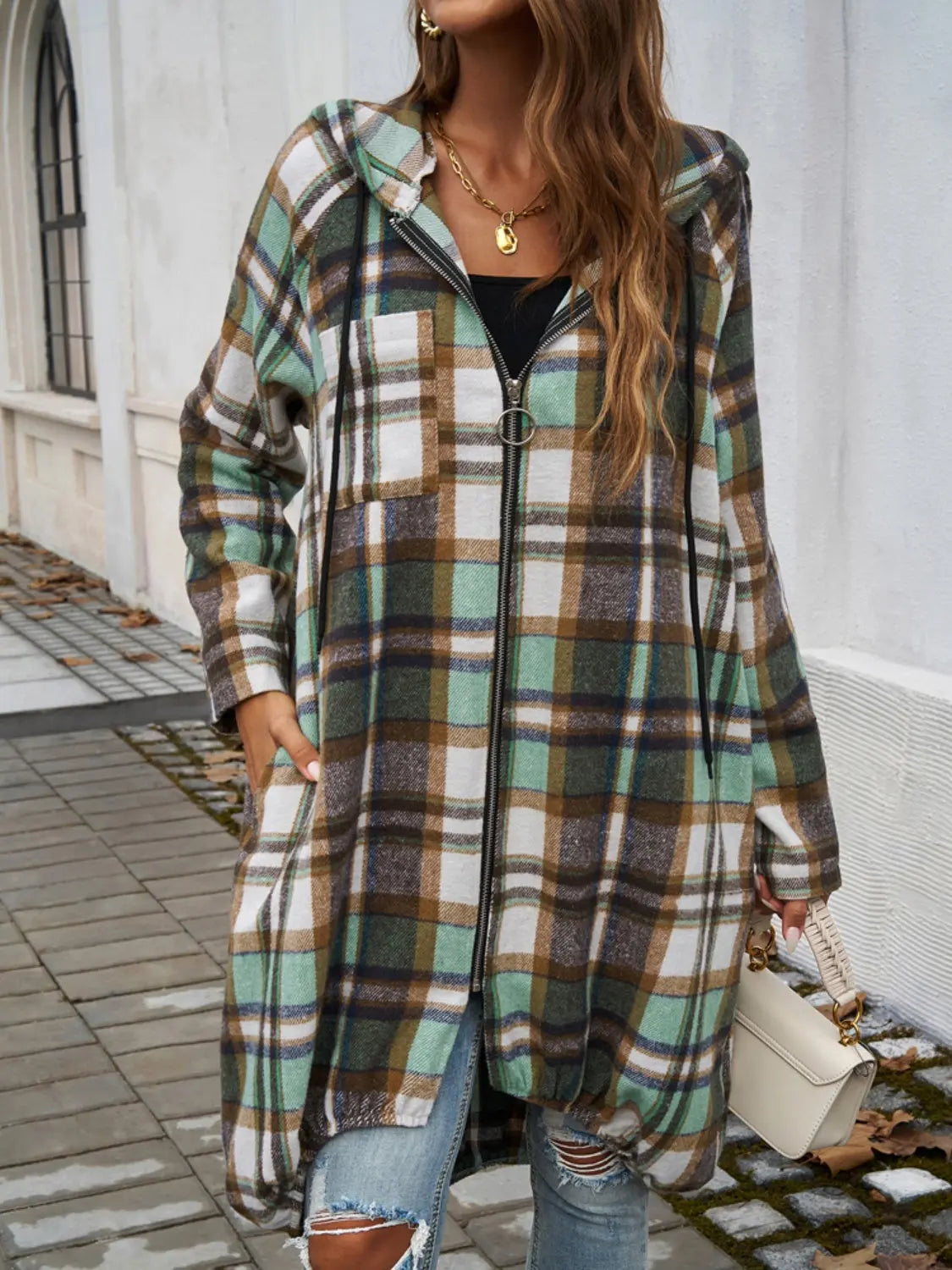 Plaid Zip Up Hooded Coat for Men & Women | Warm Fleece Lined Winter Jacket with Hood | Perfect for Outdoor Activities, Hiking & Casual Wear