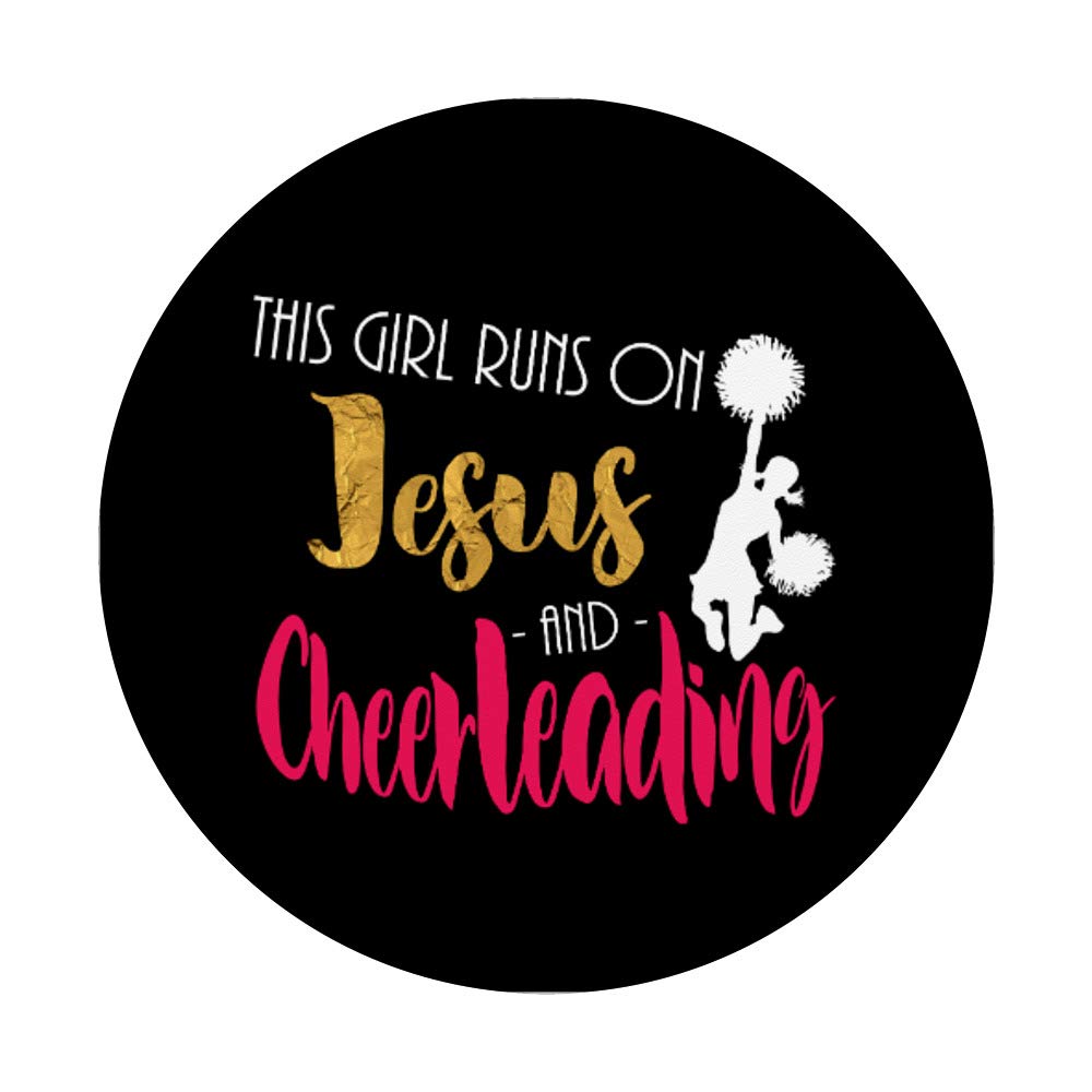 Christian Cheerleader Gift - This Girl Runs on Jesus & Cheerleading PopSockets Phone Grip Stand for iPhone, Samsung & Tablets - Perfect for Sports Games, Bible Study & School Spirit