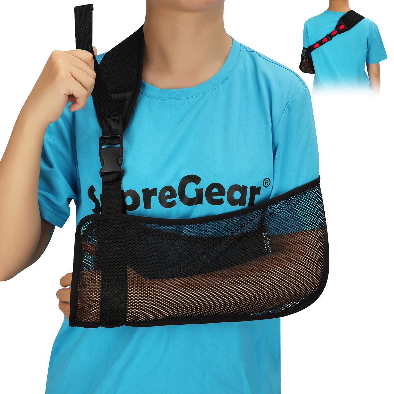 Supregear Adjustable Shoulder Support Brace - Lightweight Rotator Cuff Sling for Arm, Elbow, Wrist & Hand Injuries - Left/Right Arm Medical Immobilization Sling for Pain Relief & Recovery - Ideal for Post-Surgery, Sports Injuries & Daily Support
