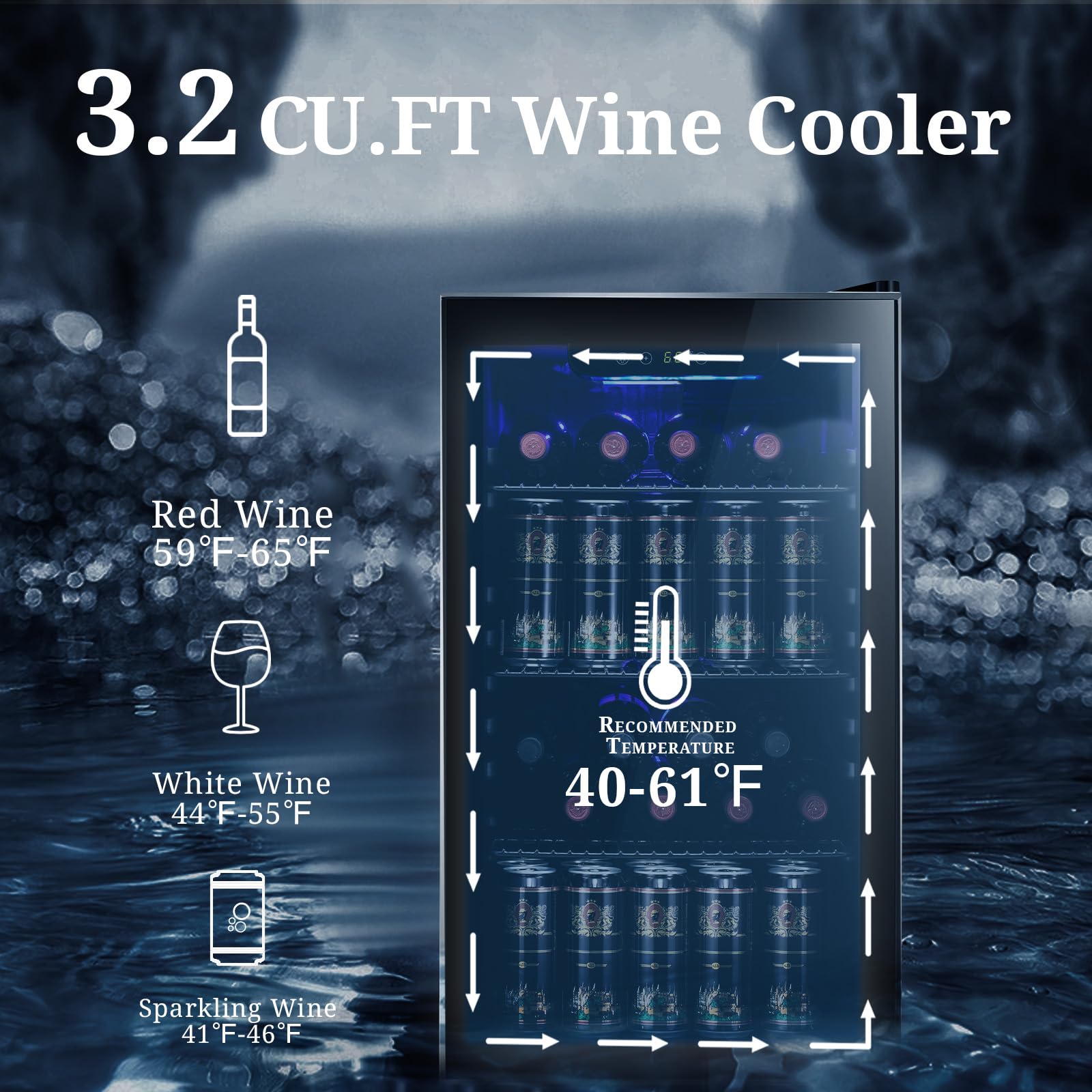 Antarctic Star 3.2 Cu.Ft Wine Cooler & Beverage Refrigerator - 26 Bottle & 125 Can Capacity, Quiet Compressor, Glass Door Mini Fridge for Beer, Soda & Drinks - Perfect for Kitchen, Bar, Office & Home Entertainment Spaces