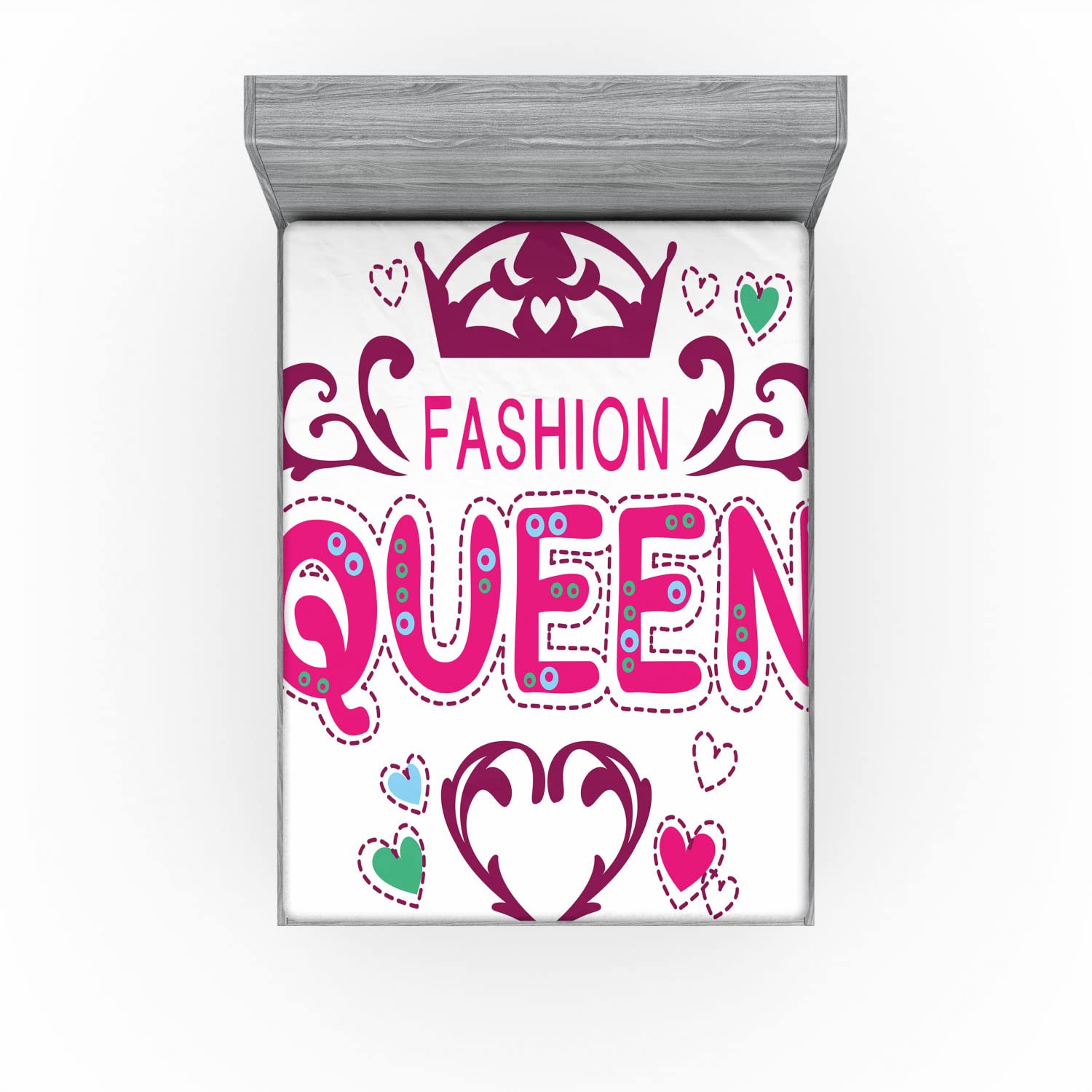 Ambesonne Queen Fitted Sheet - Floral Heart Print Fashion Bedding with All-Around Elastic Deep Pocket | Soft Dried Rose Pink | Perfect for Girls' Bedrooms, Dorm Rooms & Guest Beds