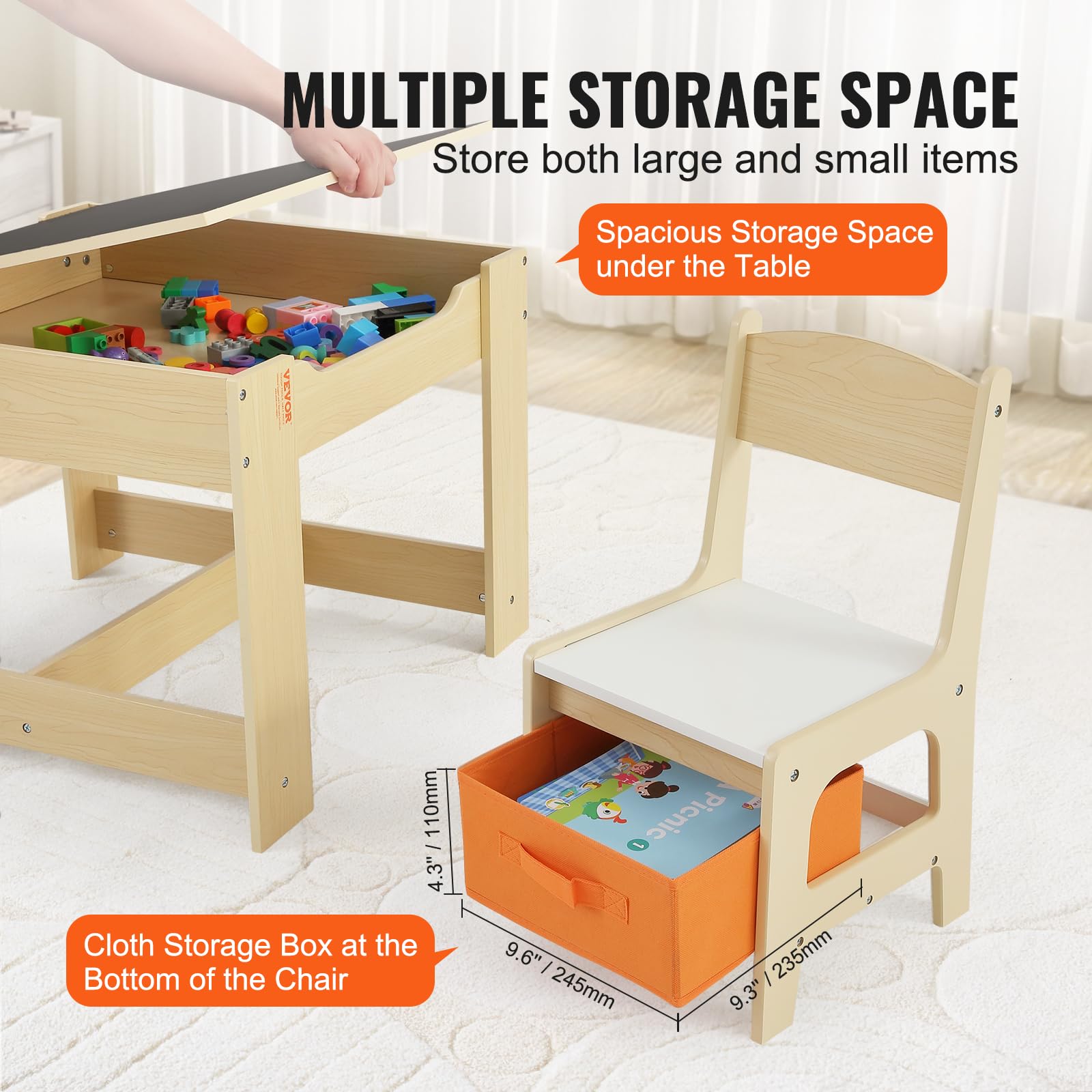 VEVOR Kids Table and Chairs Set - Adjustable Toddler Activity Play Table with Storage, Multifunctional Children's Furniture for Drawing, Learning & Playtime - Perfect for Home, Preschool & Daycare Use