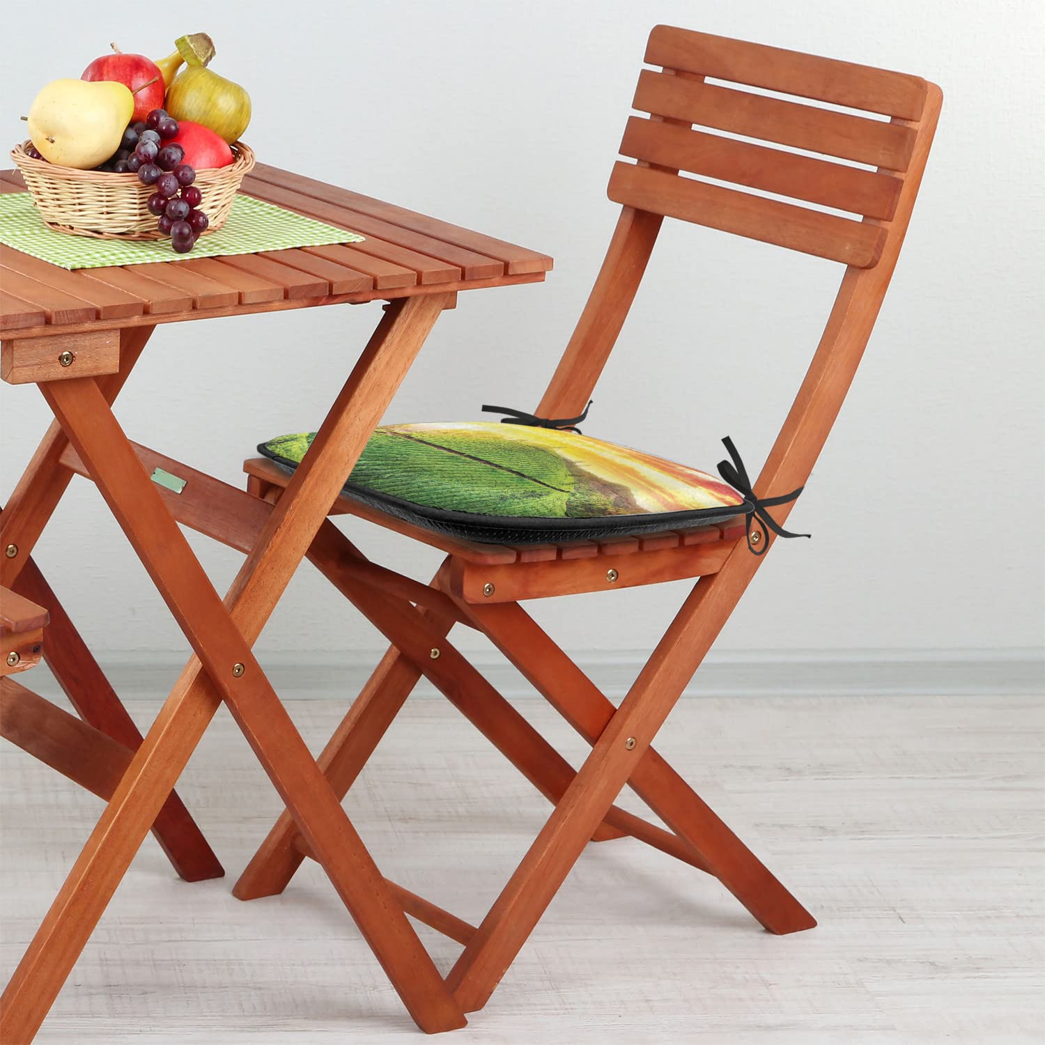 Lunarable Country Chair Cushion Pads Set of 12 - Sunset Fields Scenic Valley Nature Print, Anti-Slip Kitchen & Patio Seat Cushions, 16x16 Inches, Orange & Green - Perfect for Outdoor Dining, Garden Chairs, and Cozy Home Decor