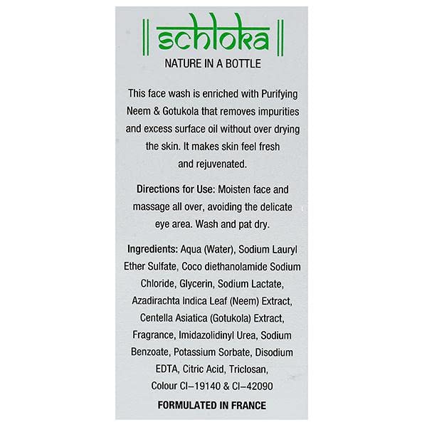 Schloka Purifying Neem & Gotukola Face Wash for Normal to Oily Skin - 60ml | Deep Cleansing & Oil Control | Perfect for Daily Skincare Routine & Acne-Prone Skin