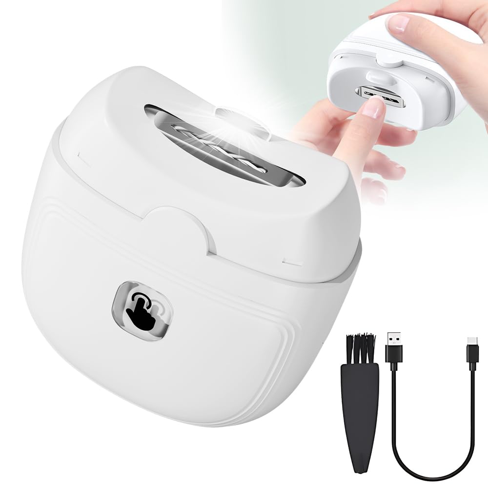 Rechargeable Electric Nail Clipper for Adults & Kids - 2-Speed Automatic Nail Trimmer with LED Light for Men, Women, Seniors & Babies | Perfect for Home, Travel & Gentle Toe/Finger Nail Care