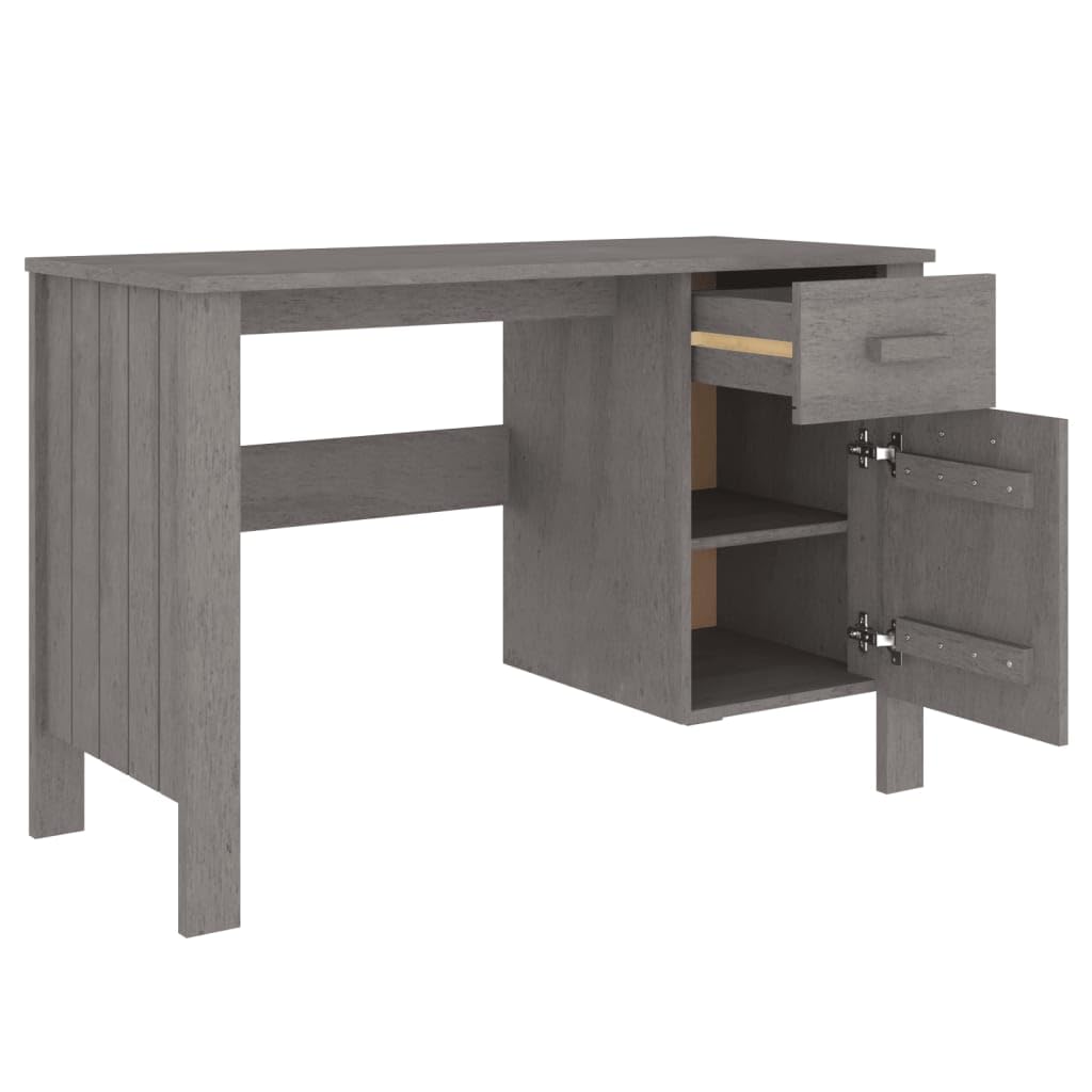 vidaXL Light Gray Solid Wood Pine Computer Desk for Home Office - Sturdy Workstation for Writing, Studying, and Remote Work