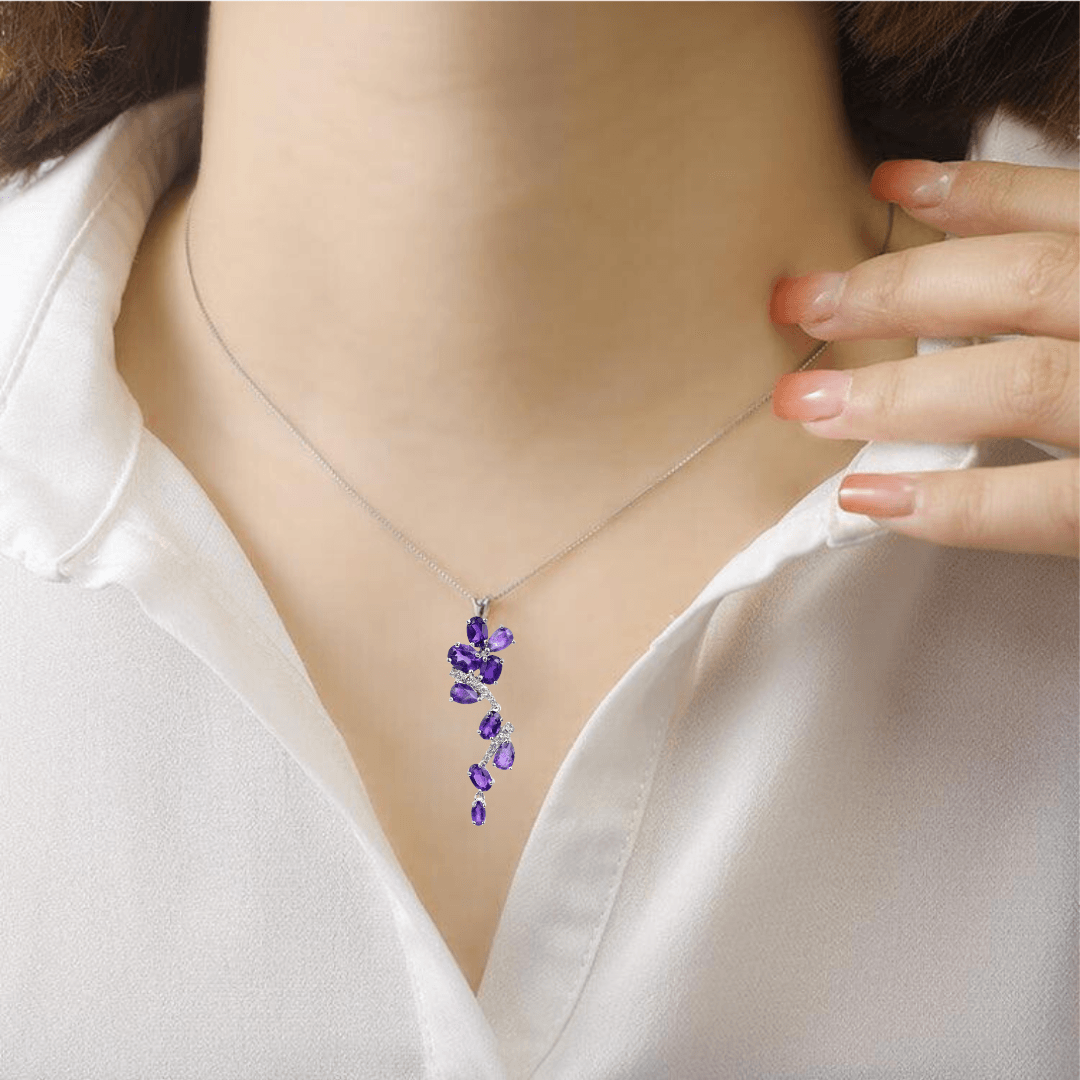 Natural Amethyst Leaf Pendant Necklace for Women - Healing Crystal Jewelry Gift for Birthday, Anniversary & Spiritual Protection | Boho Chic Fashion Accessory