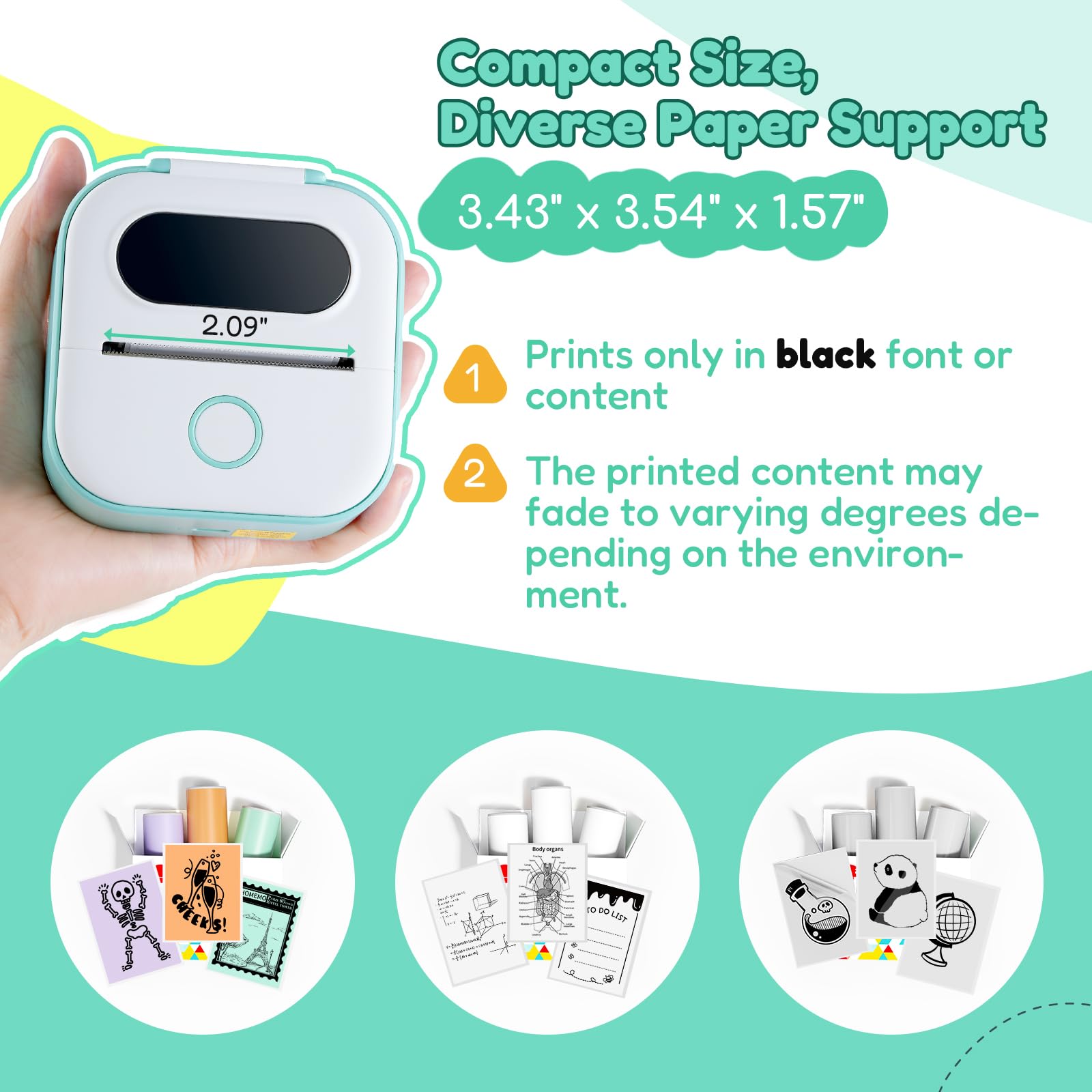 Print Pods Mini Portable Sticker Printer Y02C - Bluetooth Thermal Inkless Printer for iPhone & Android - Print Photos, Notes & Journal Stickers - Perfect for School, Office, Travel & DIY Scrapbooking