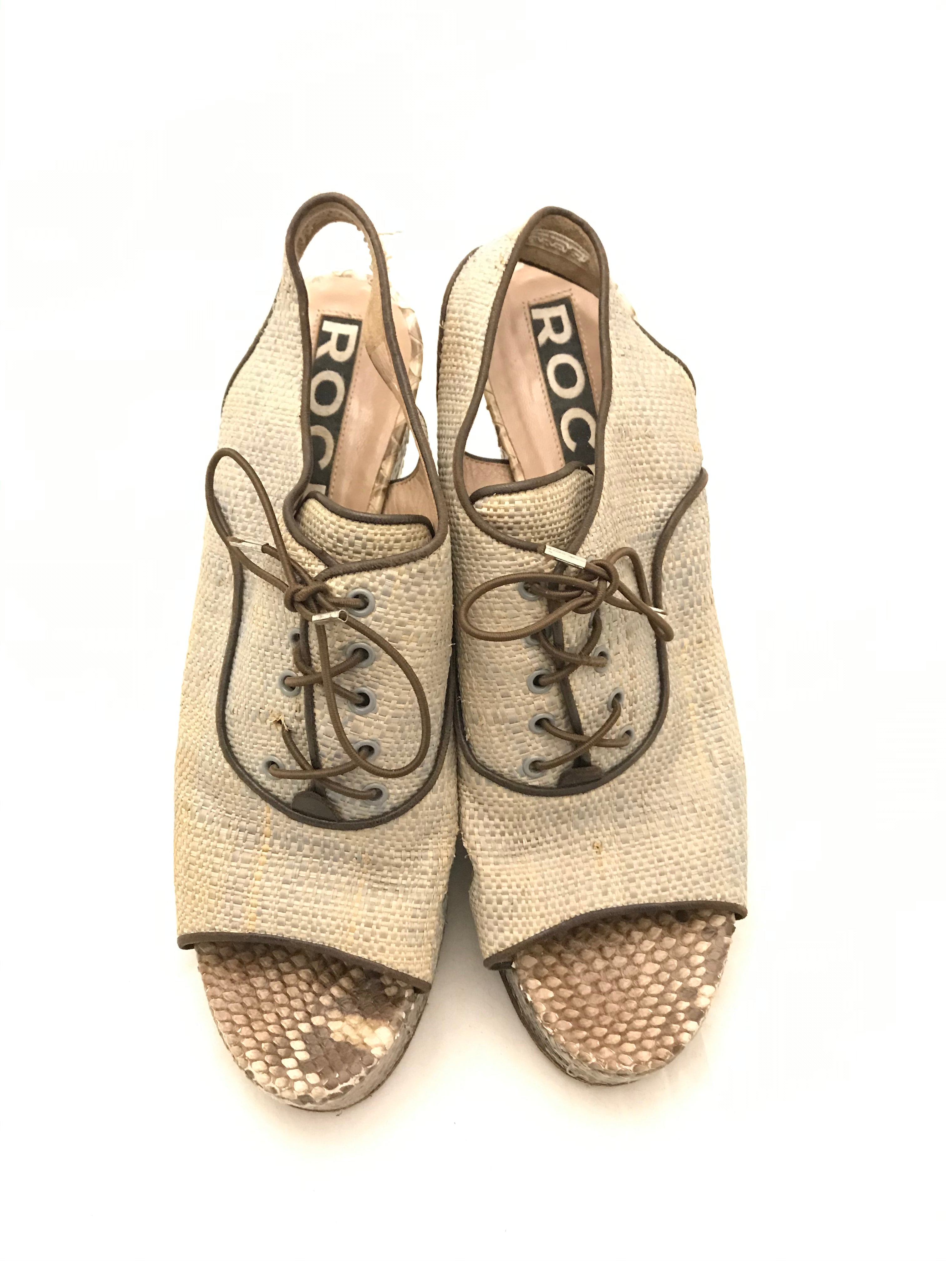 Stylish Raffia & Snakeskin Platform Sandals for Women - Comfortable Summer Wedges - Perfect for Beach, Vacation & Casual Outings