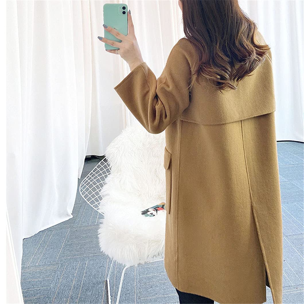 Women's Double-Sided Wool Coat - Solid Color Single Breasted Mid-Length Winter Coat with Pockets | Perfect for Office, Dating & Fall/Winter Fashion