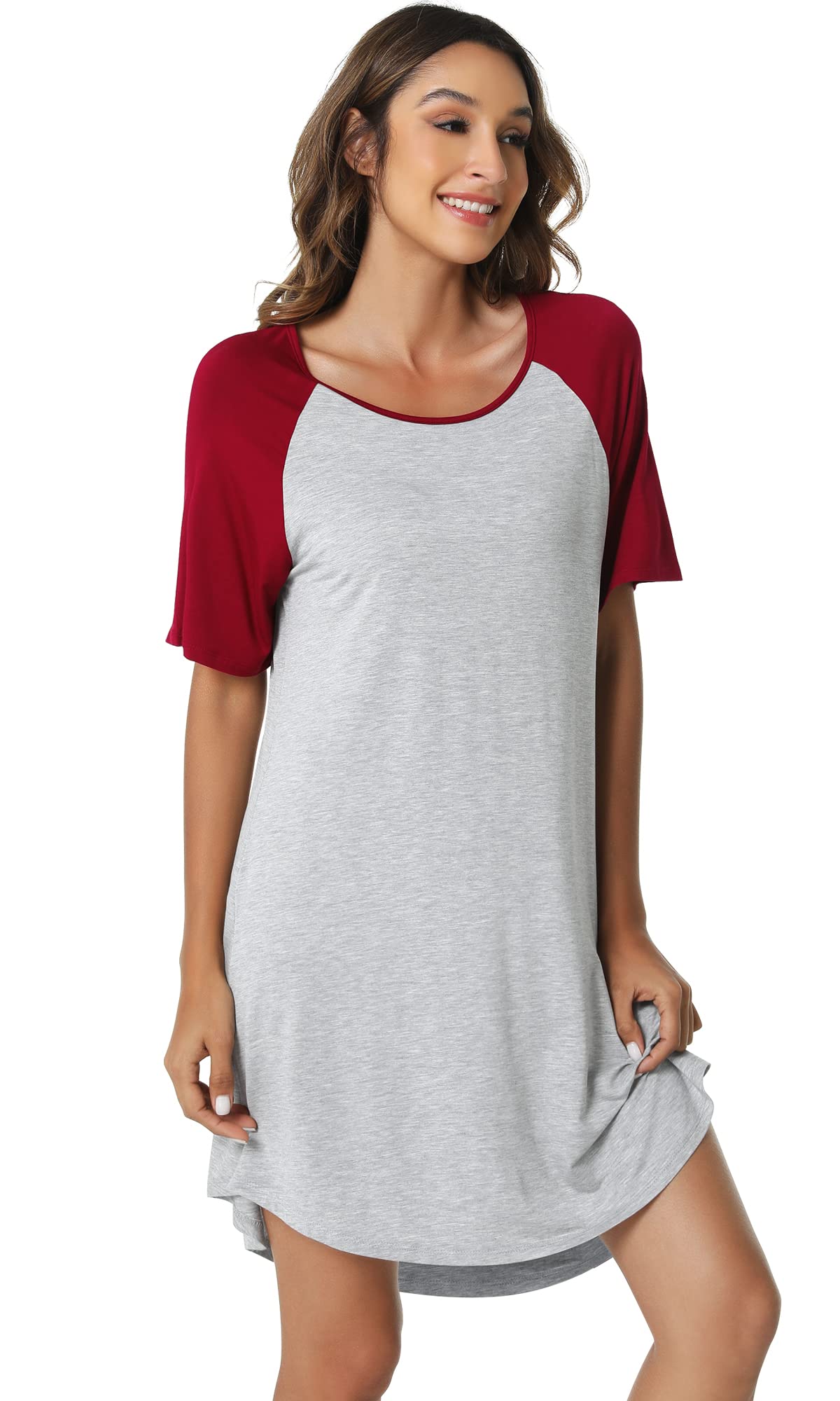 WiWi Women's Bamboo Viscose Nightgown - Lightweight Short Sleeve Sleep Shirt, Soft Summer Pajama Dress for Lounge & Bedtime, Sizes S-XXL