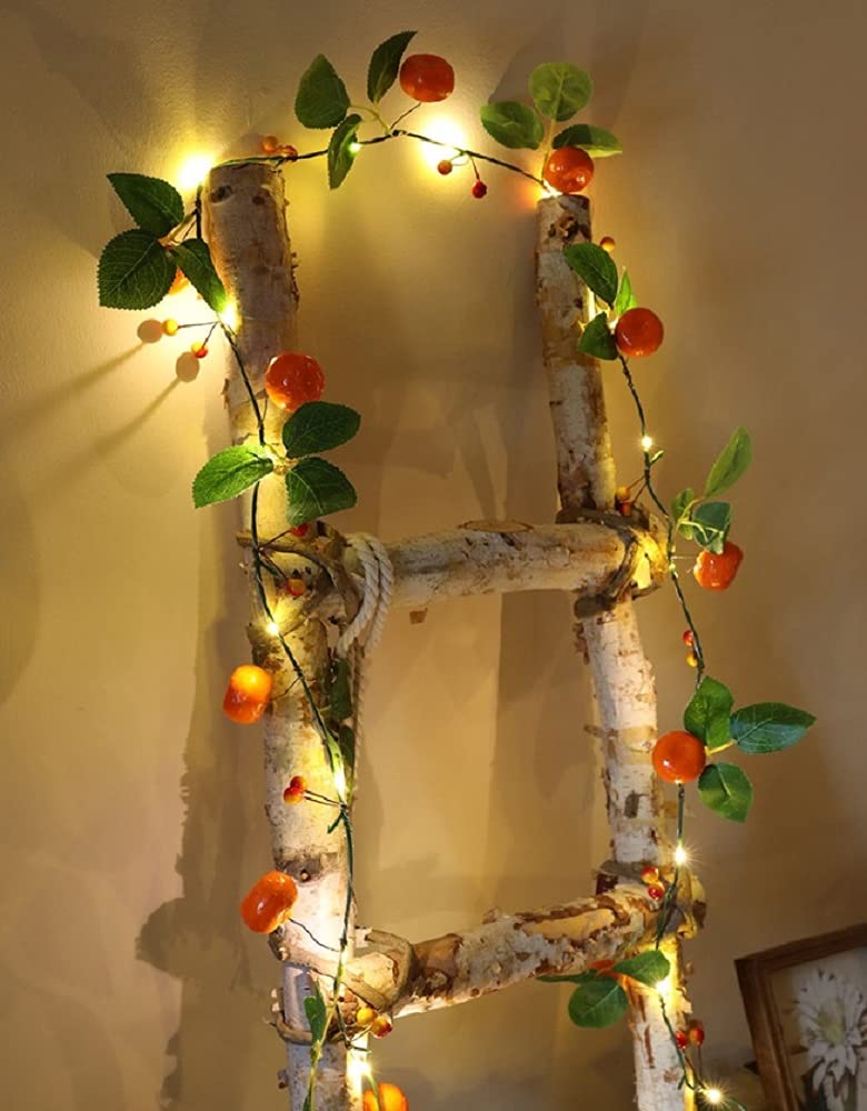 2m Artificial Tangerine Vine with 20 LED String Lights - Battery Powered Kumquat Berries Decor for Indoor & Outdoor Use | Perfect for Christmas, Weddings, Garden Parties & Home Decoration